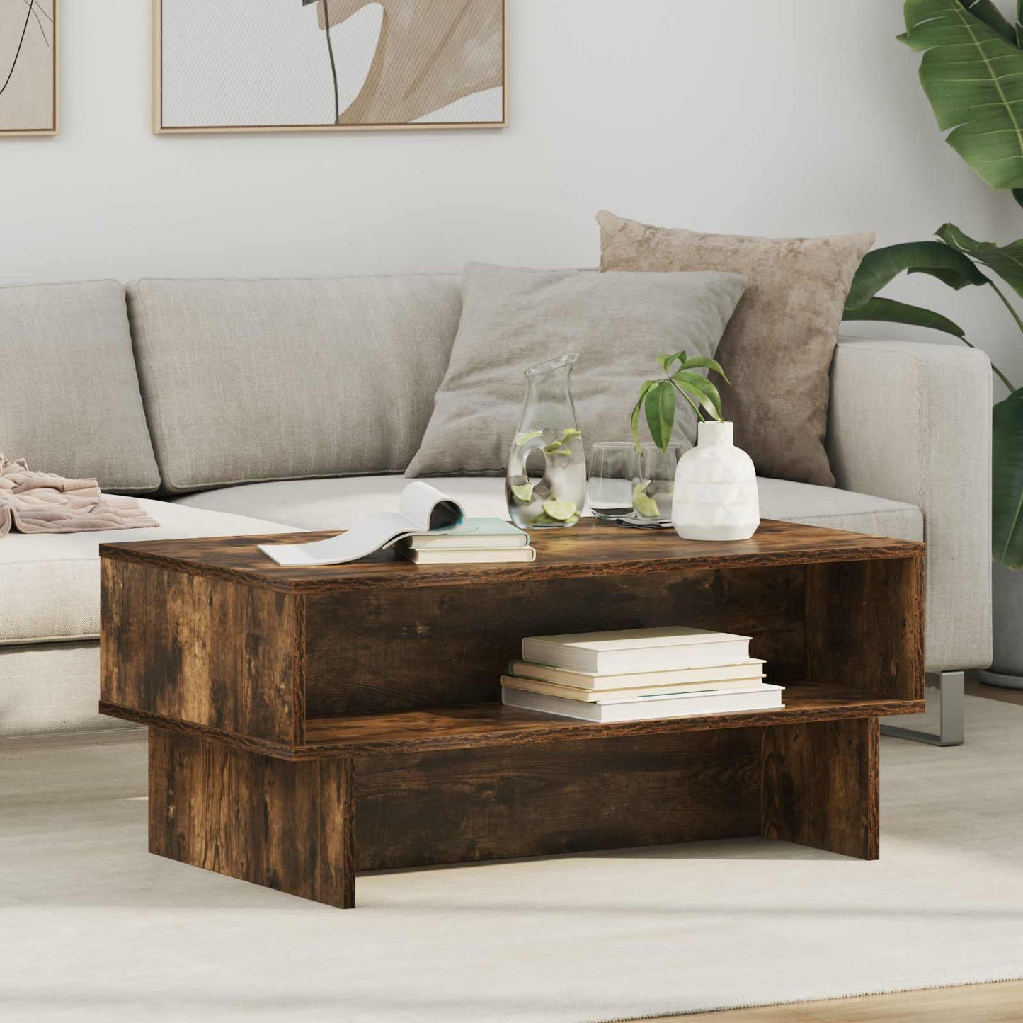 Sofabord Røget eg 80 x 46 x 35 cm Konstrueret træ