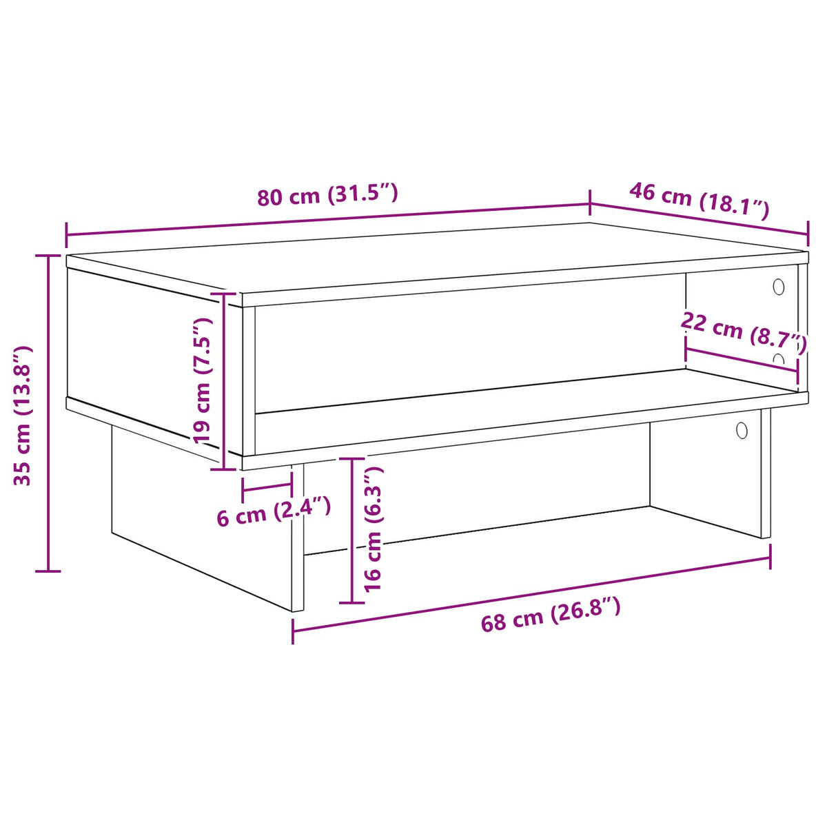 Sofabord Artisan Egetræ 80 x 46 x 35 cm Konstrueret træ
