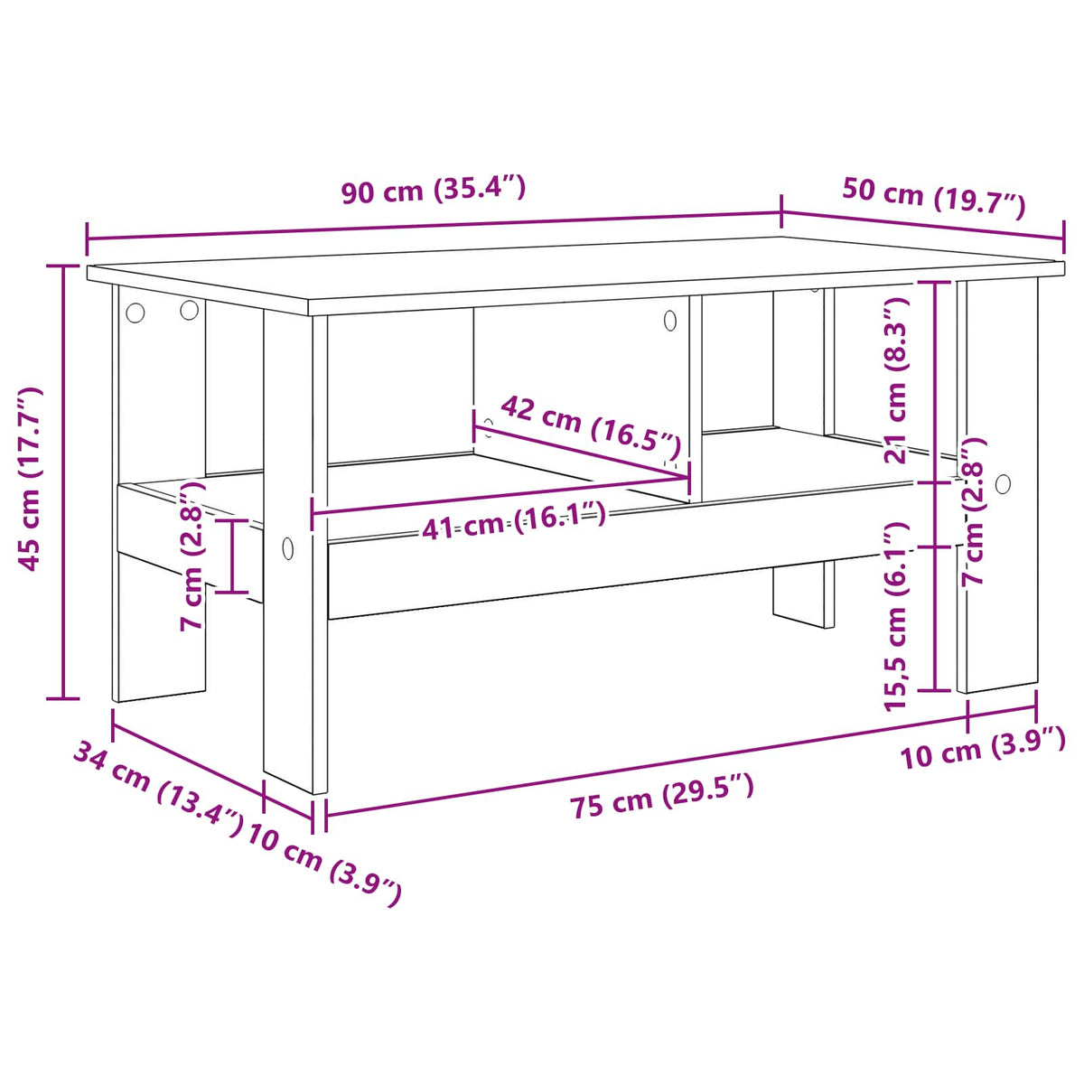 Sofabord Hvid 90 x 50 x 45 cm Konstrueret træ