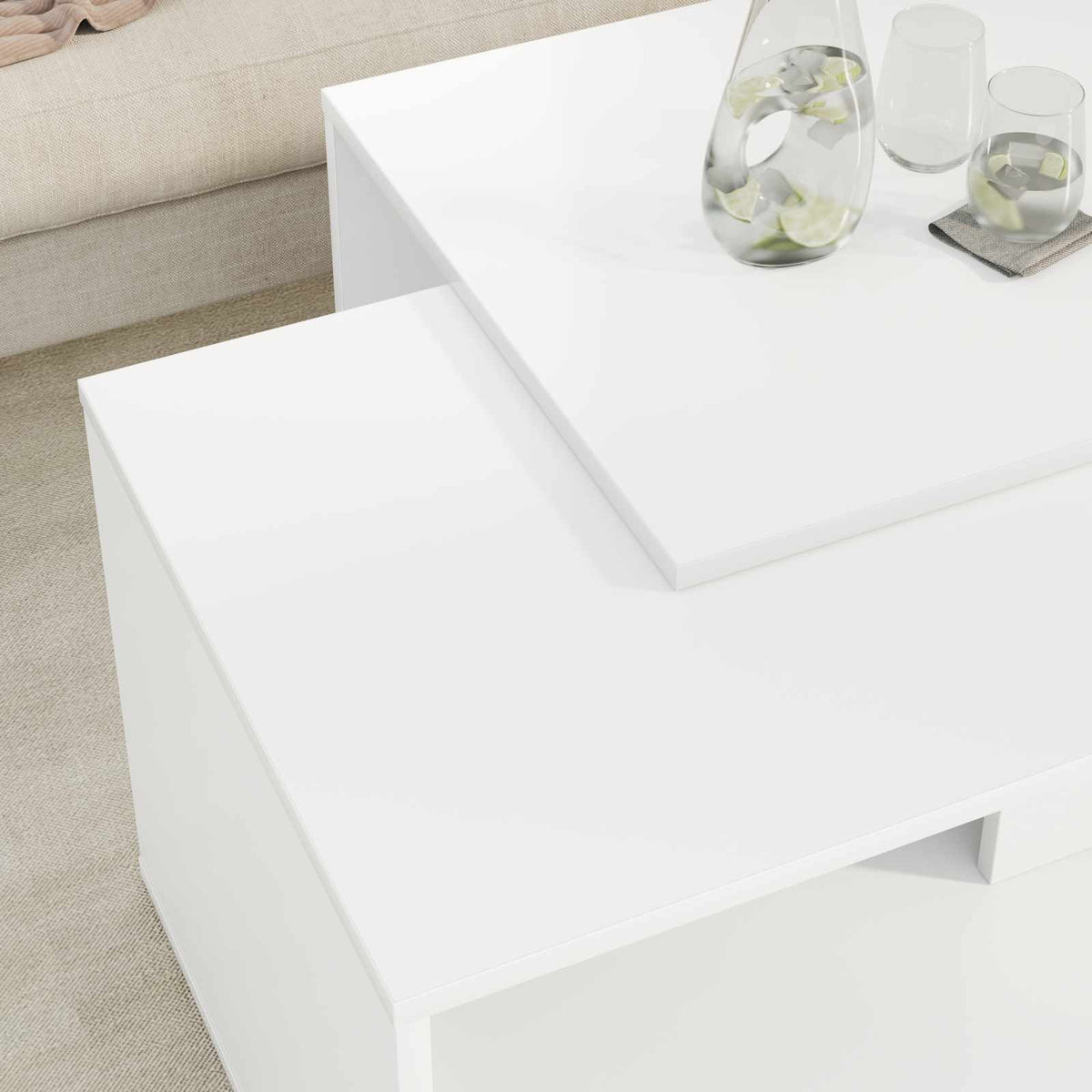Kaffebord Sæt 2 stk. Hvid 90 x 48 x 40 cm Konstrueret træ