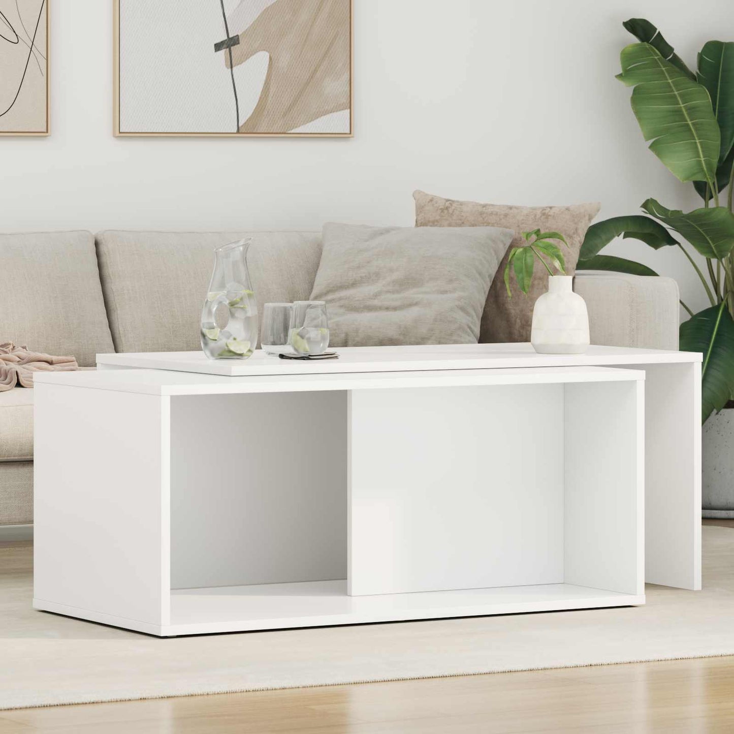 Kaffebord Sæt 2 stk. Hvid 90 x 48 x 40 cm Konstrueret træ