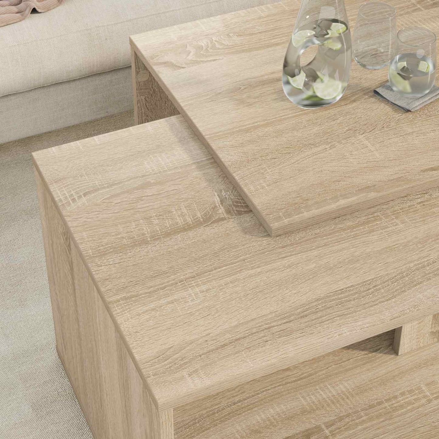 Kaffebord Sæt 2 stk. Sonoma eg 90 x 48 x 40 cm Konstrueret træ