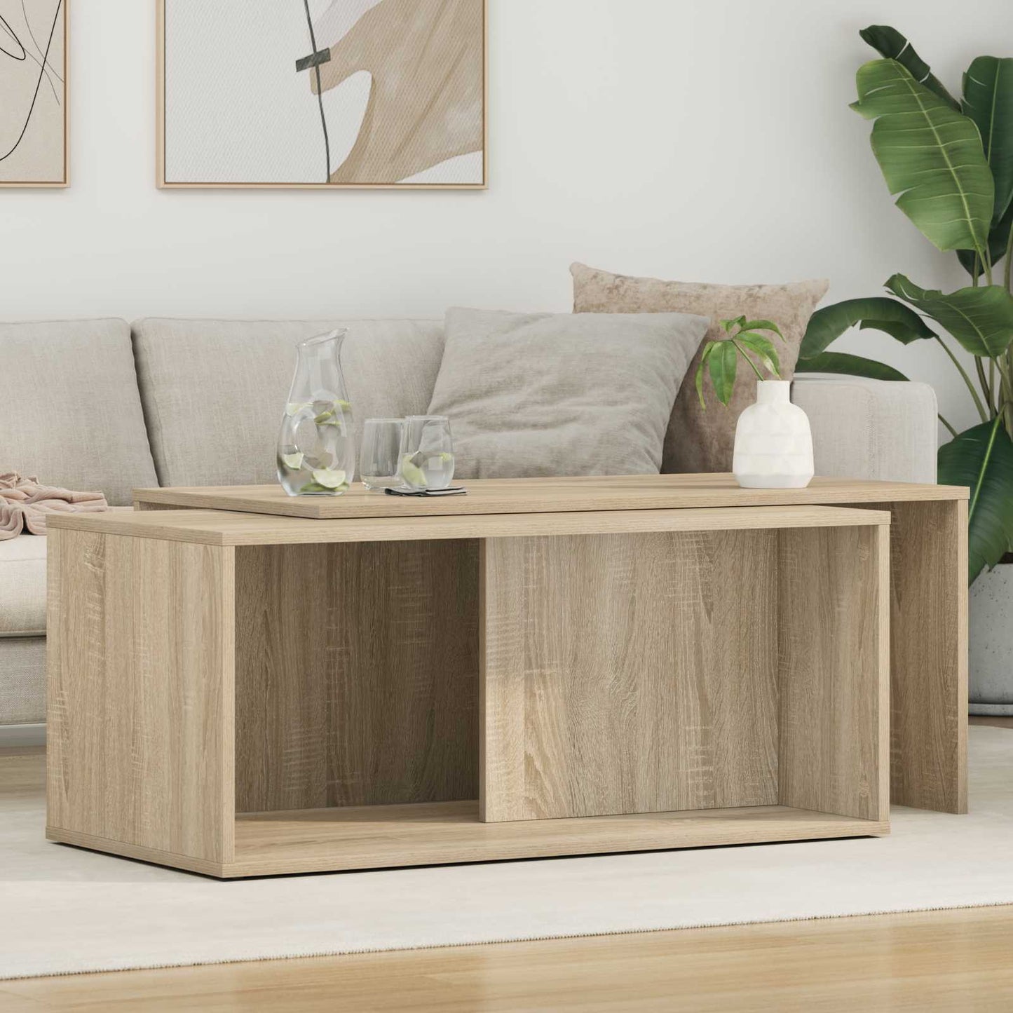 Kaffebord Sæt 2 stk. Sonoma eg 90 x 48 x 40 cm Konstrueret træ