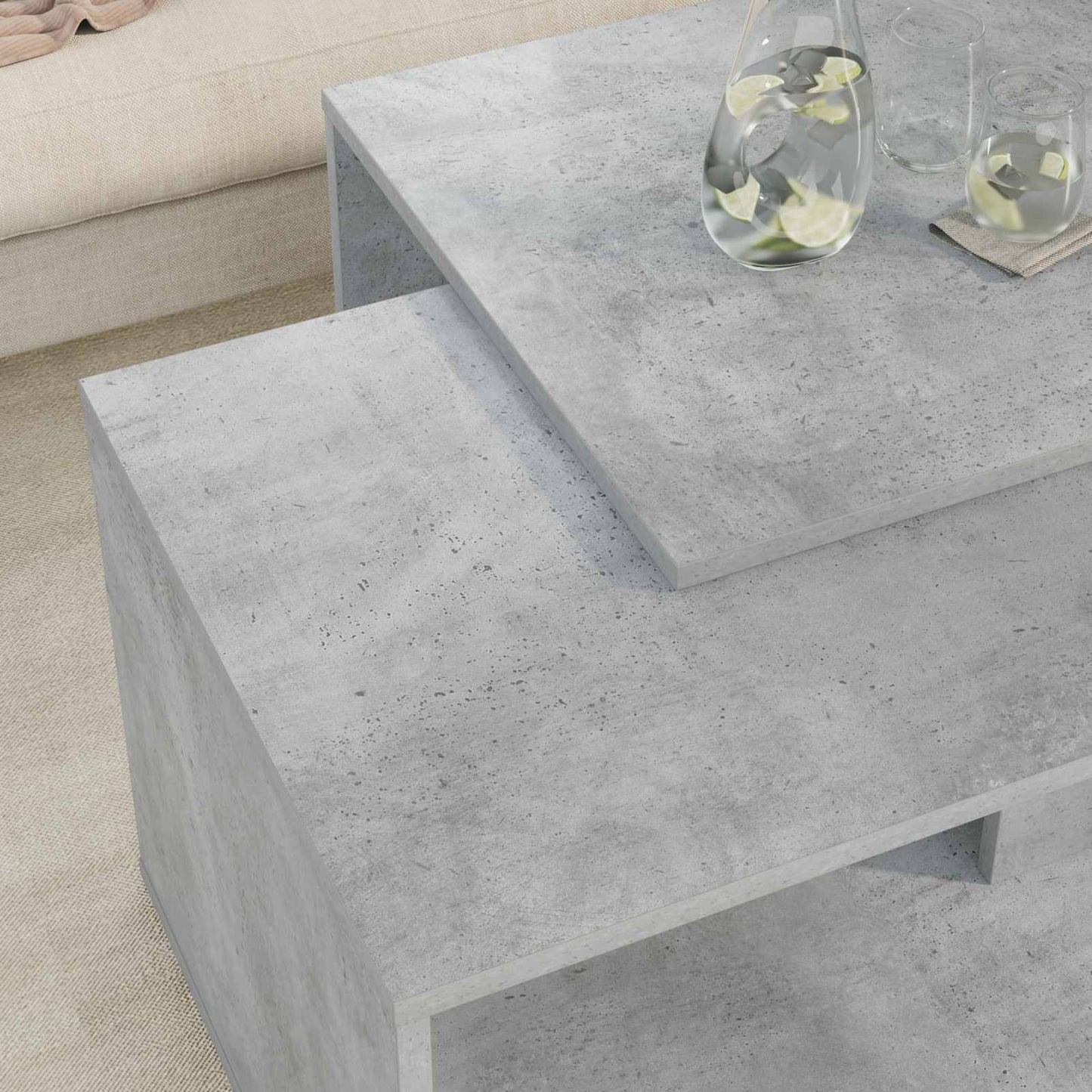 Kaffebord Sæt 2 stk. Beton Grå 90 x 48 x 40 cm Konstrueret træ
