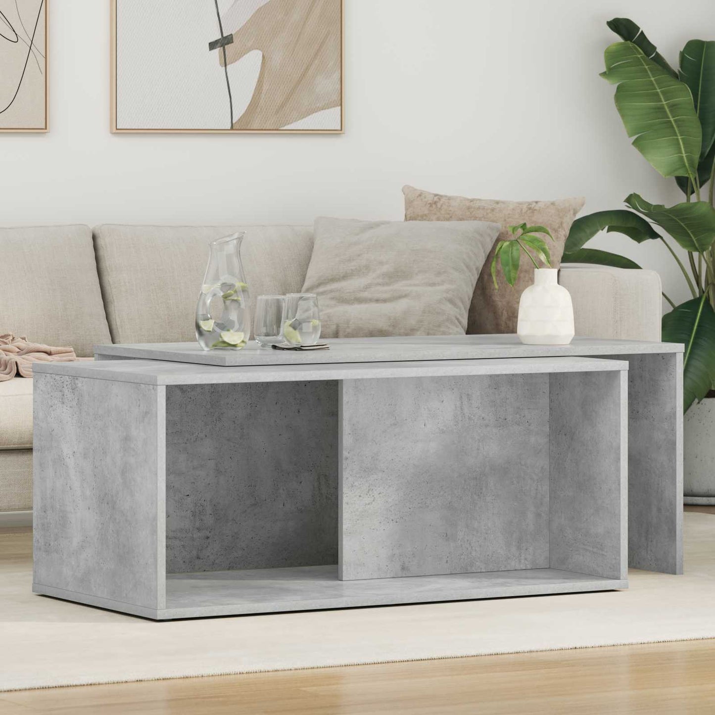 Kaffebord Sæt 2 stk. Beton Grå 90 x 48 x 40 cm Konstrueret træ