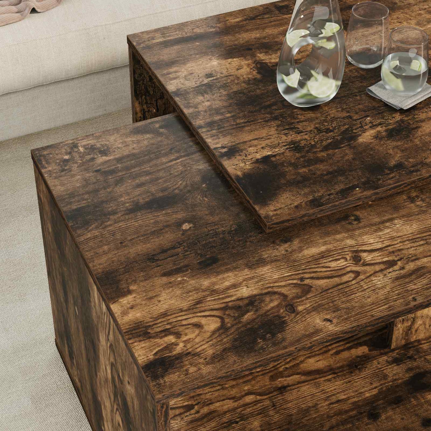 Kaffebord Sæt 2 stk. Røget eg 90 x 48 x 40 cm Konstrueret træ