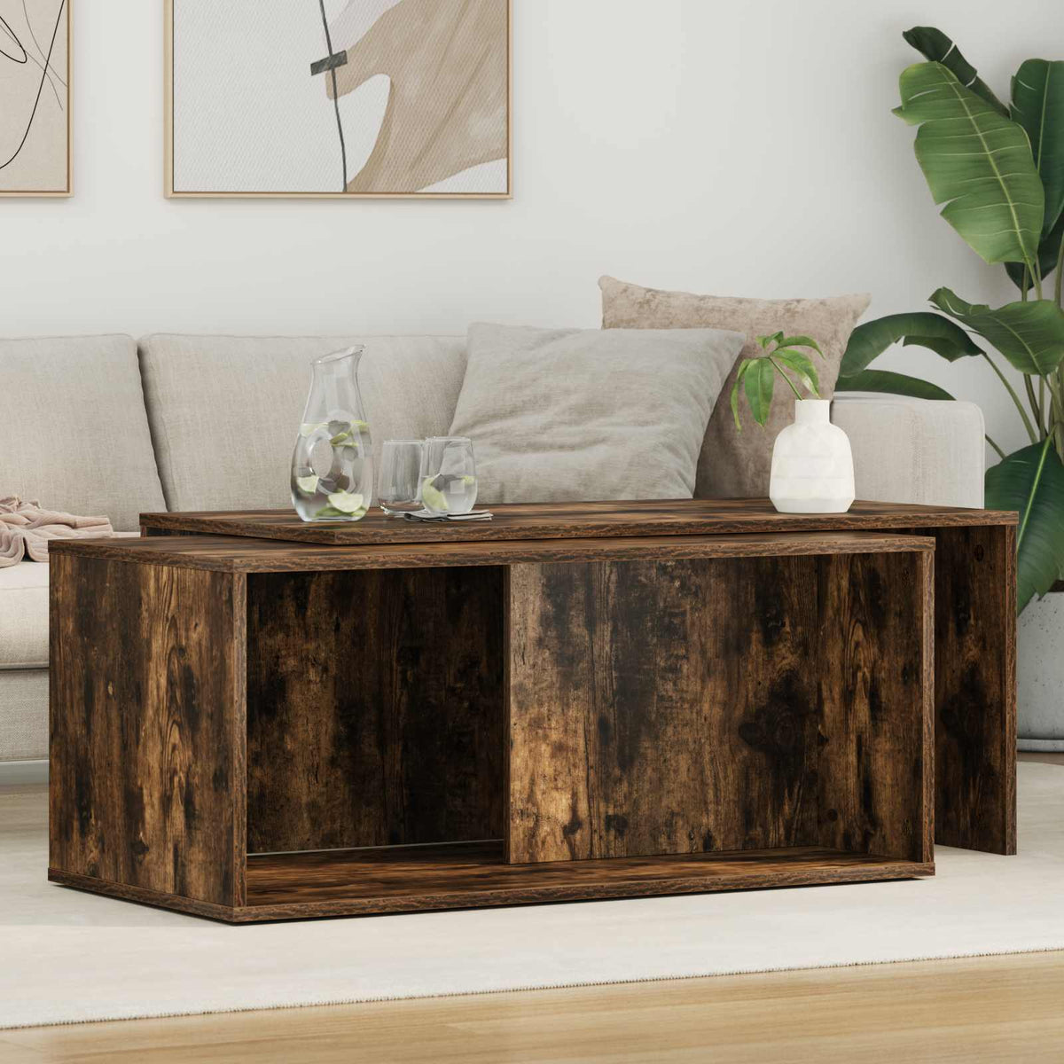 Kaffebord Sæt 2 stk. Røget eg 90 x 48 x 40 cm Konstrueret træ