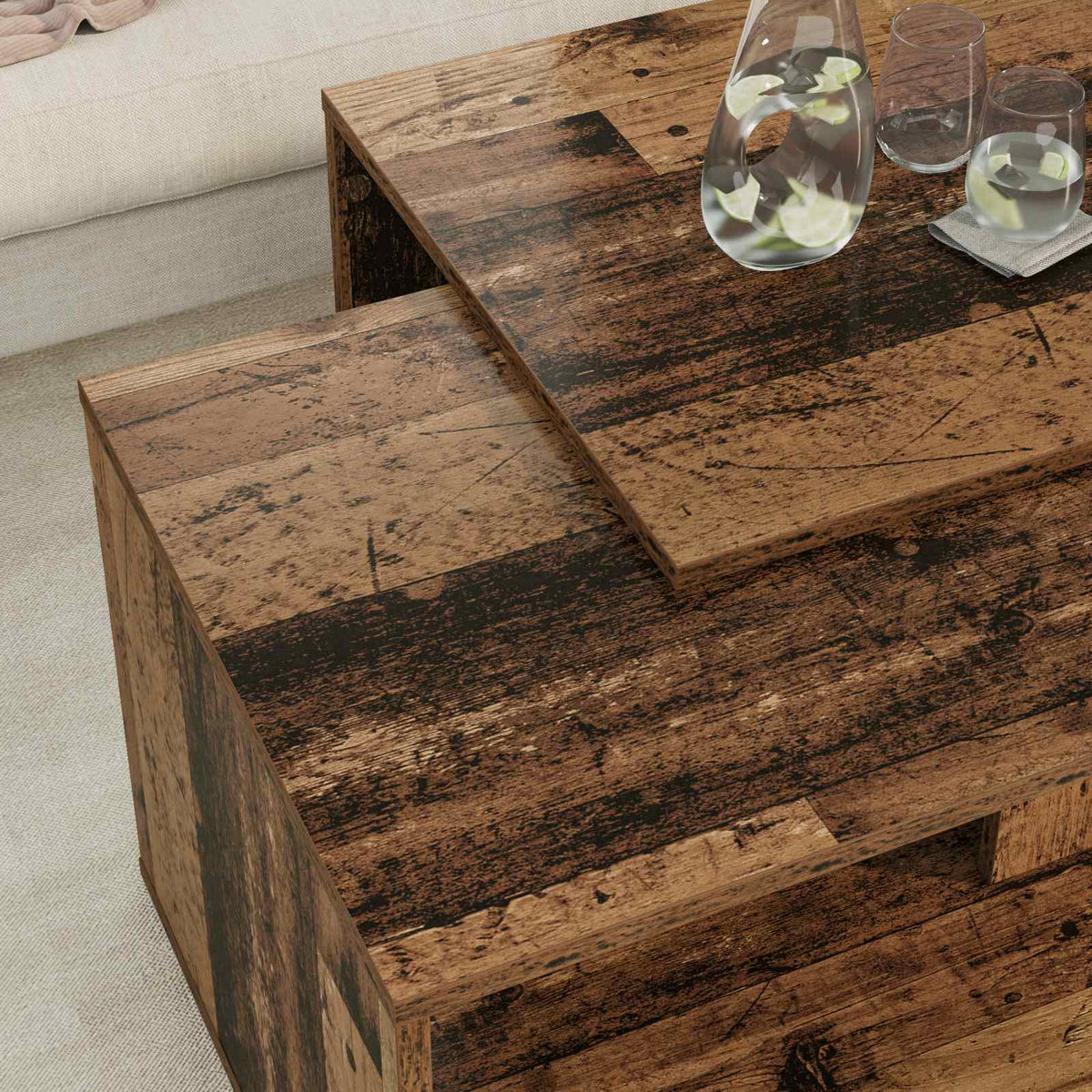 Kaffebord Sæt 2 stk. Gammelt træ 90 x 48 x 40 cm