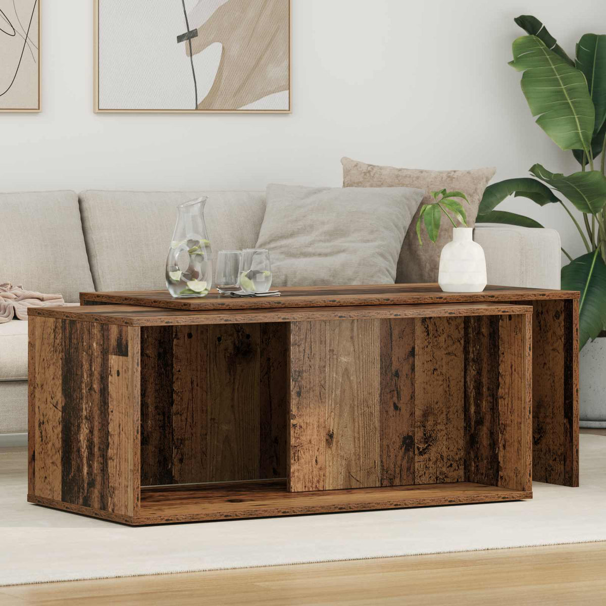 Kaffebord Sæt 2 stk. Gammelt træ 90 x 48 x 40 cm