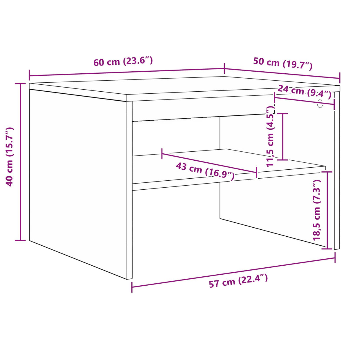Sofabord Hvid 60 x 50 x 40 cm Konstrueret træ