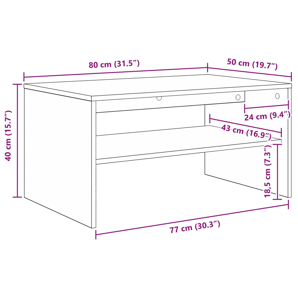 Sofabord Røget eg 80 x 50 x 40 cm Konstrueret træ
