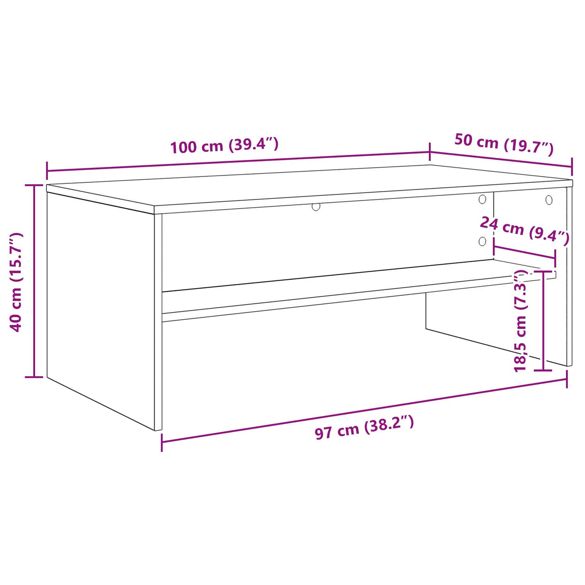 Sofabord Gammelt træ 100 x 50 x 40 cm Konstrueret træ