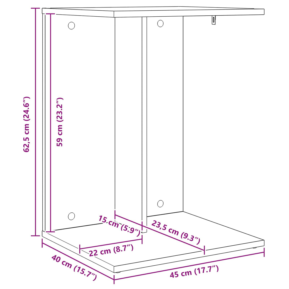 Sidebord Sort eg 45 x 40 x 62,5 cm Konstrueret træ