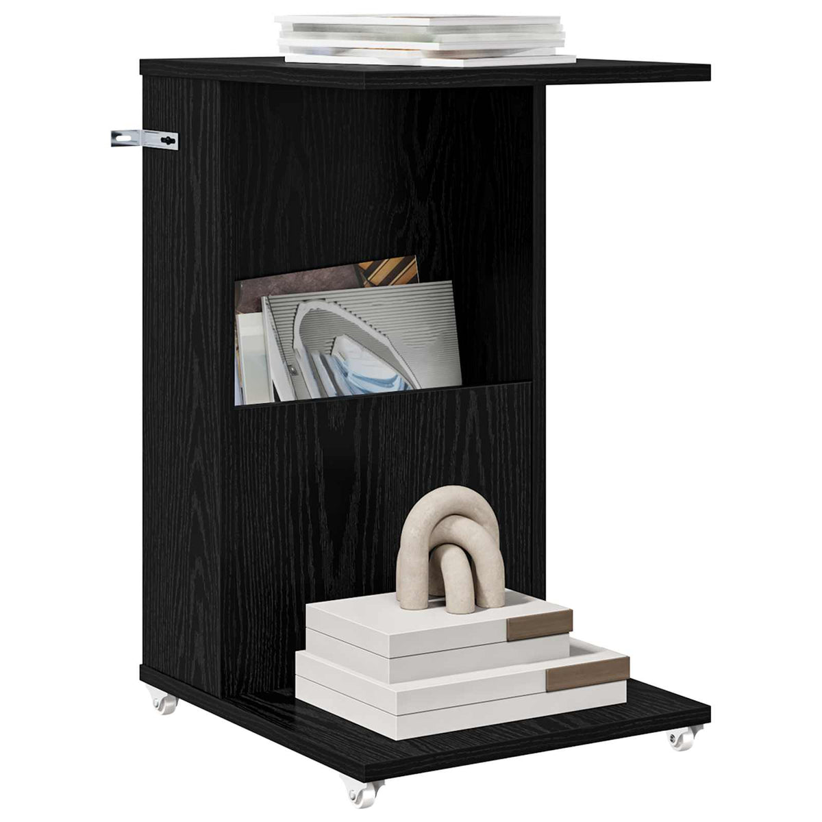 Sidebord med hjul Sort eg 40 x 35 x 60 cm Konstrueret træ