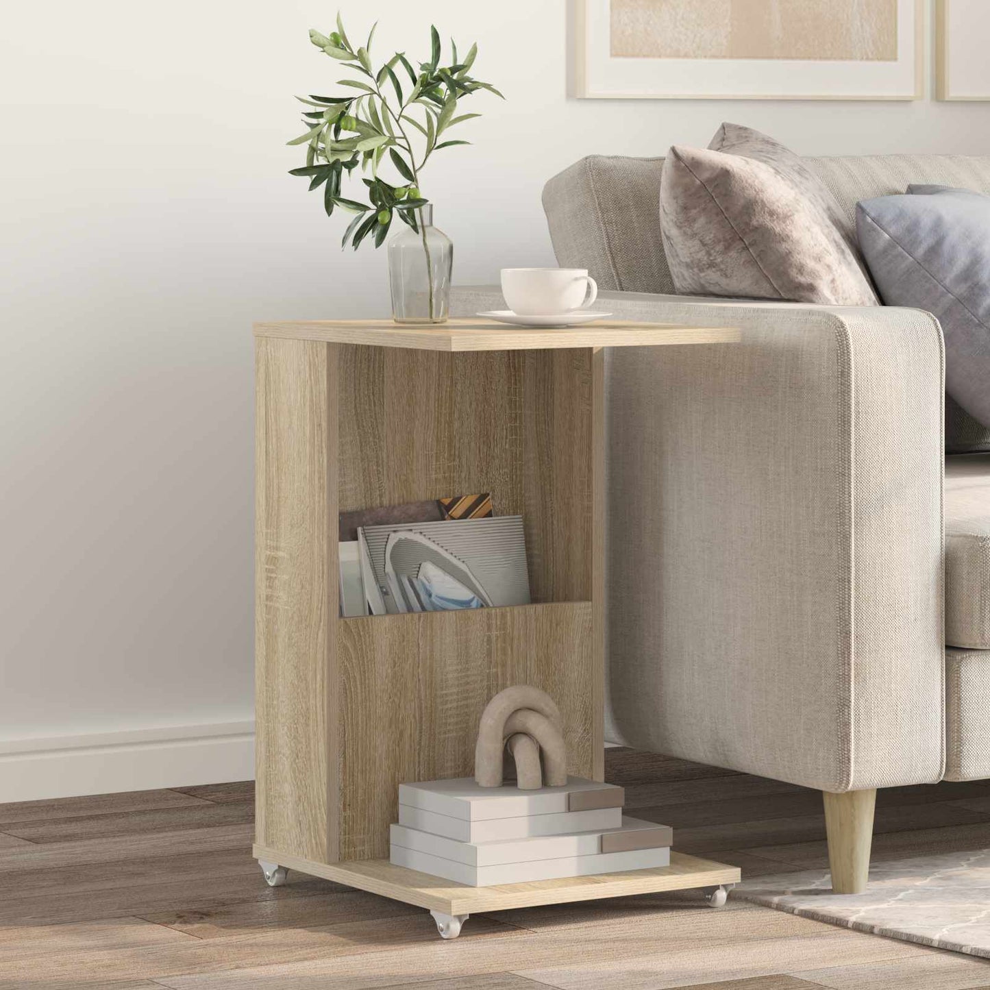 Sidebord med hjul Sonoma eg 40 x 35 x 60 cm Konstrueret træ
