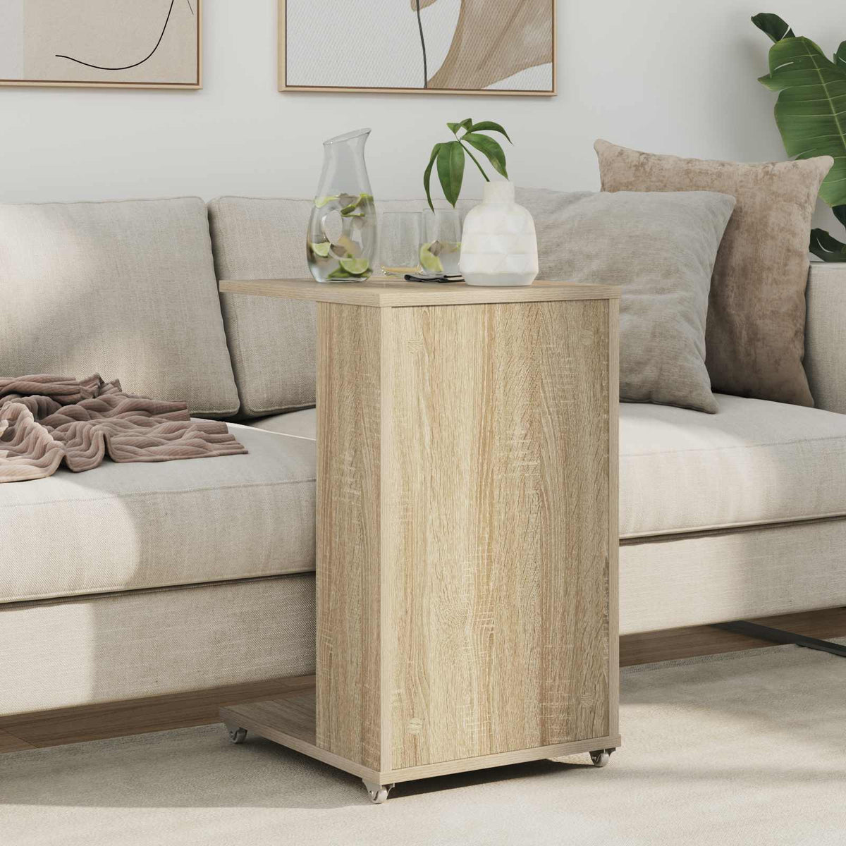 Sidebord med hjul Sonoma eg 40 x 35 x 60 cm Konstrueret træ
