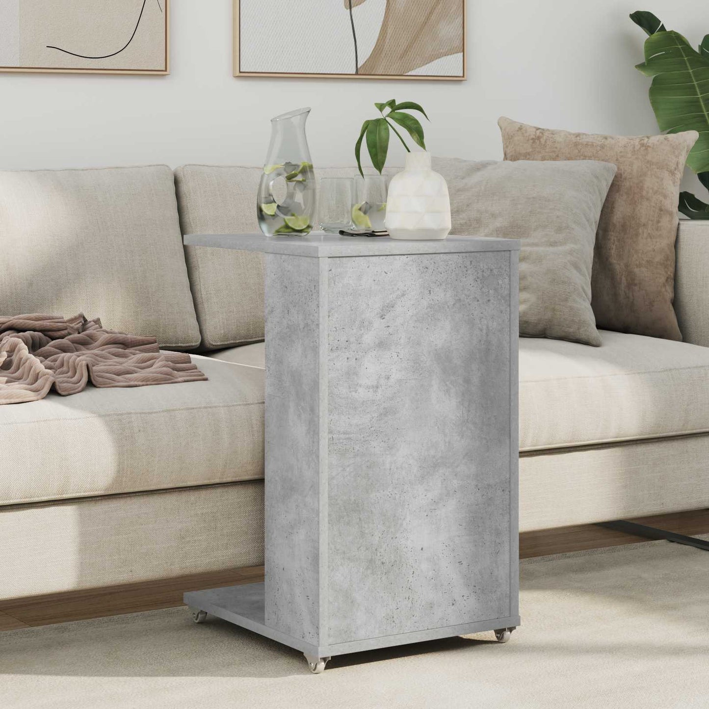 Sidebord med hjul Beton Grå 40 x 35 x 60 cm Konstrueret træ
