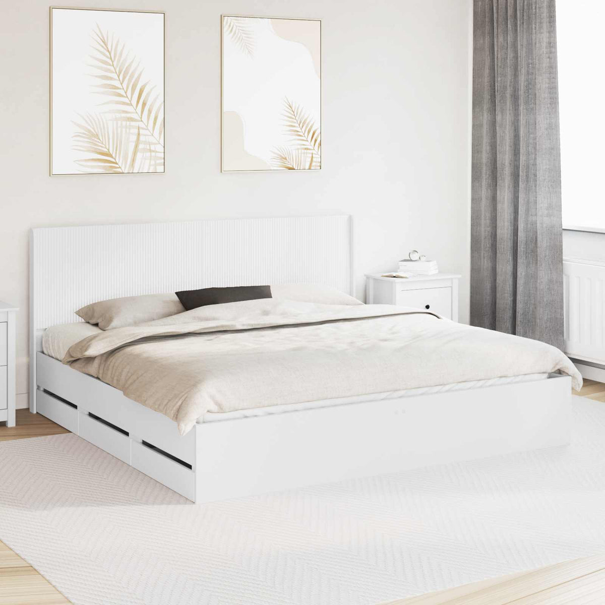 Sengestel med opbevaring og hovedgærde Hvid 180 x 200 cm