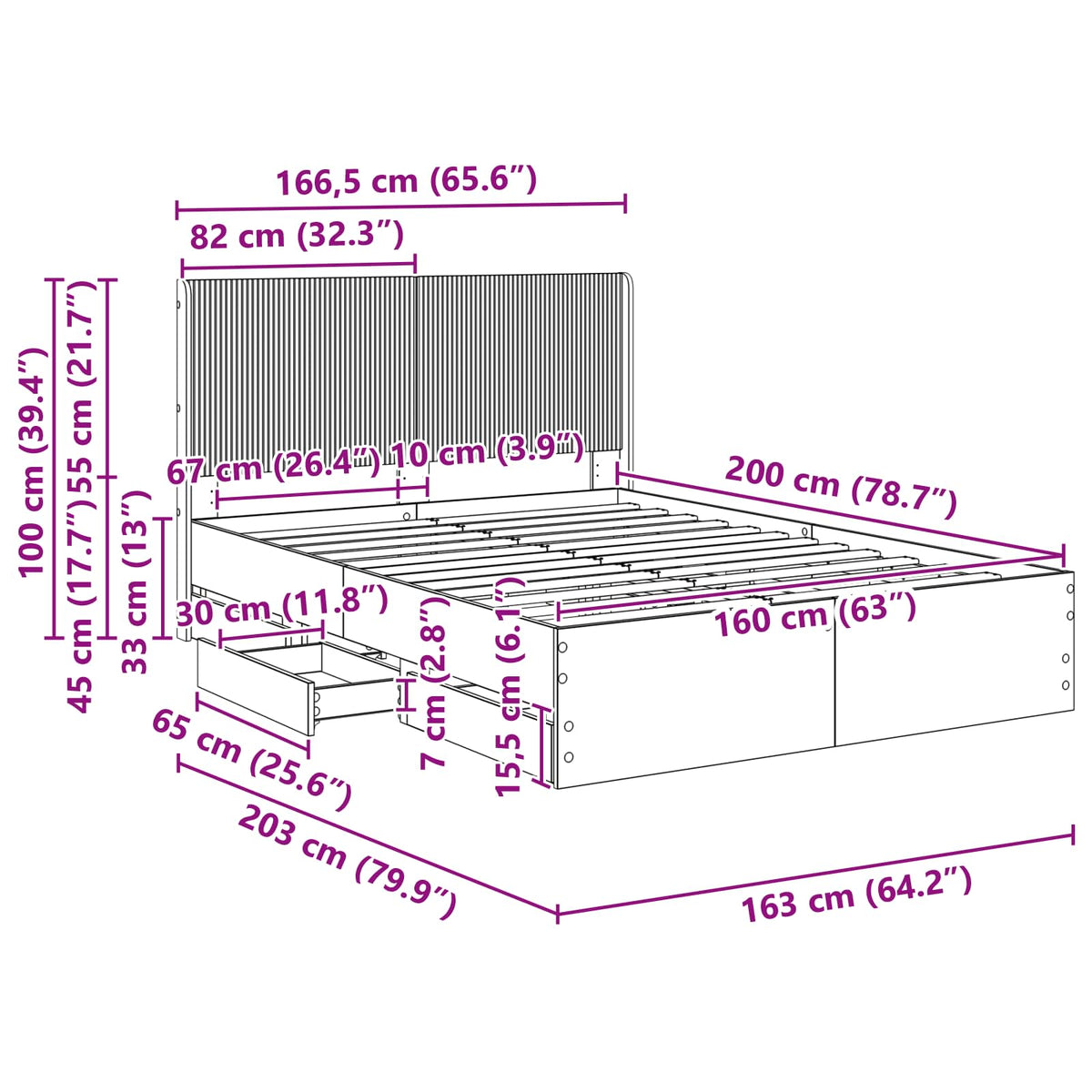 Sengestel med opbevaring og hovedgærde Hvid 160 x 200 cm