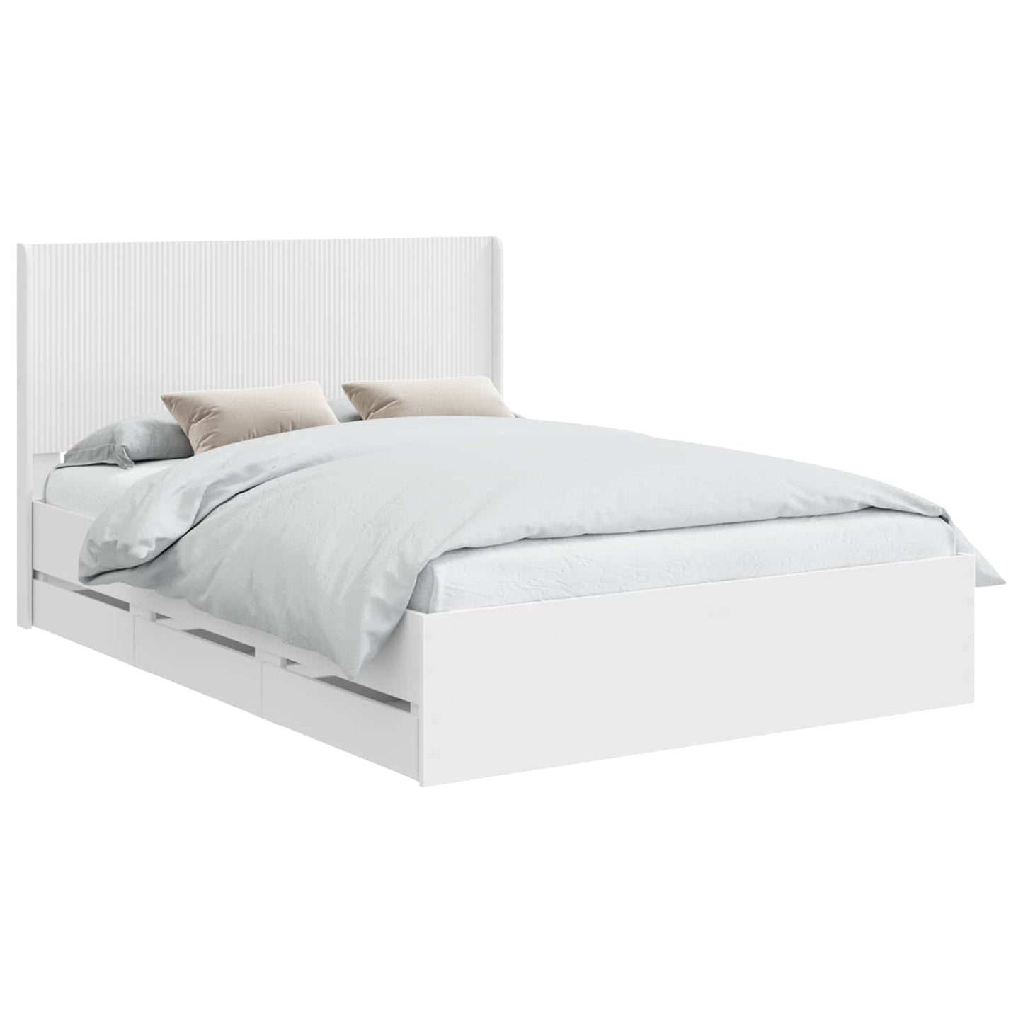 Sengestel med opbevaring og hovedgærde Hvid 150 x 200 cm