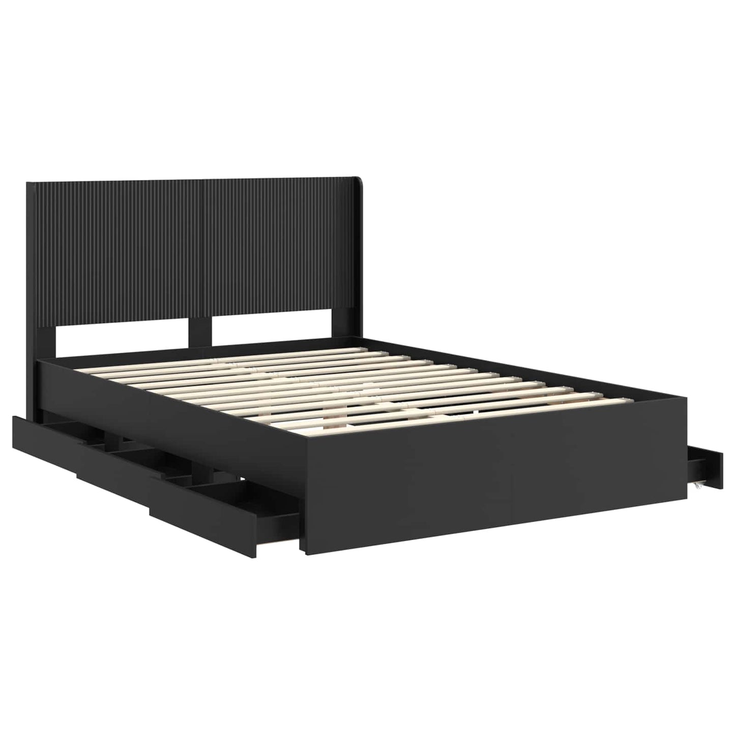 Sengestel med opbevaring og hovedgærde Sort 140 x 190 cm