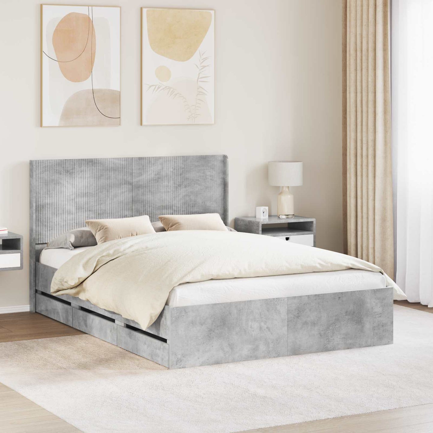 Sengestel med opbevaring og hovedgærde Betongrå 135 x 190 cm