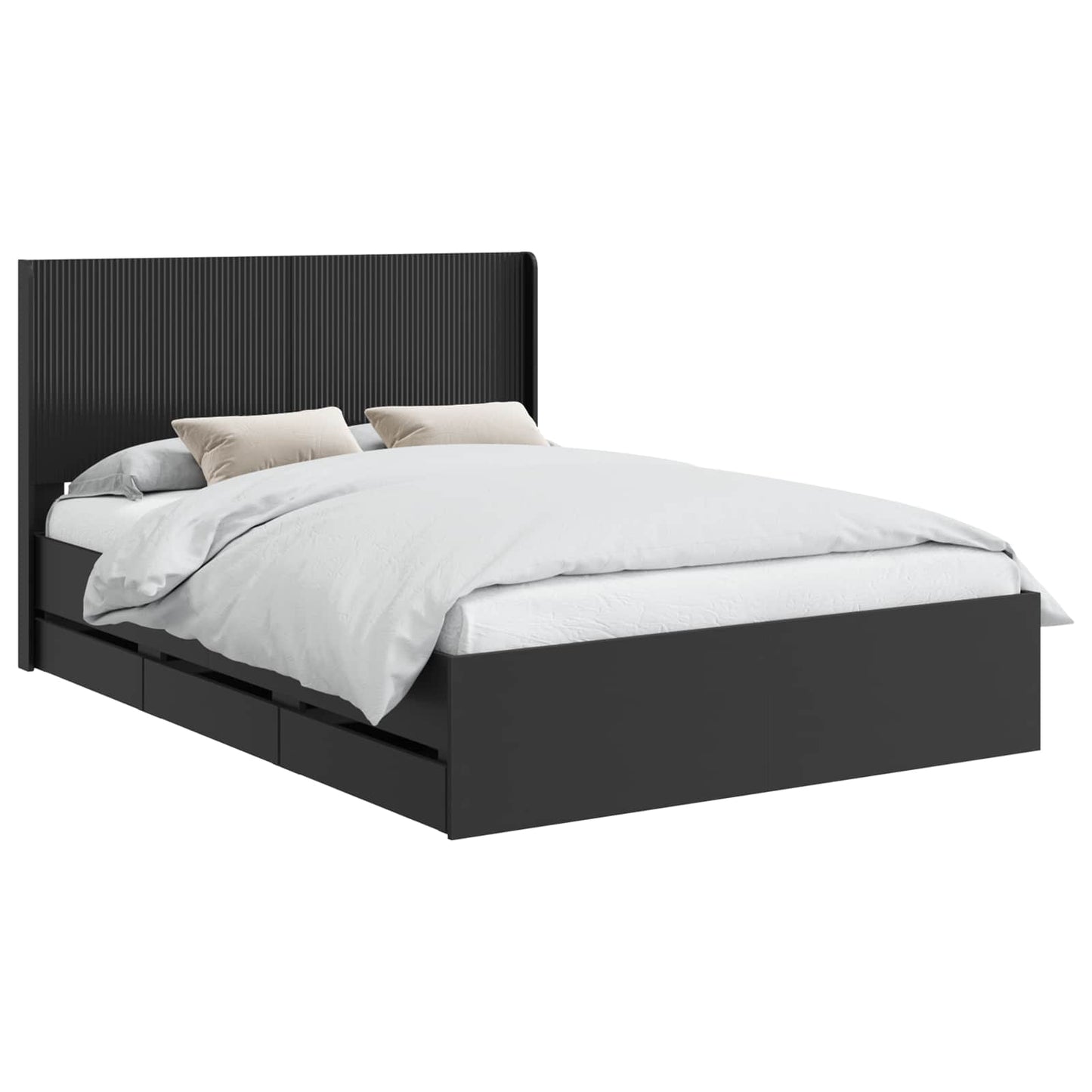 Sengestel med opbevaring og hovedgærde Sort 120 x 190 cm