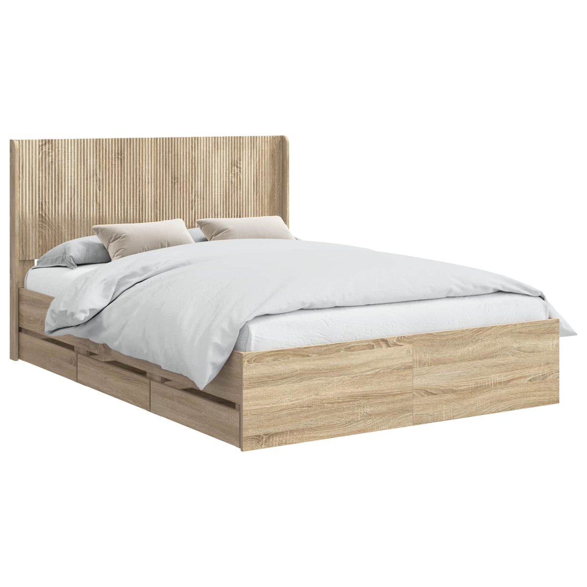 Sengestel med opbevaring og hovedgærde Sonoma-eg 120 x 190 cm