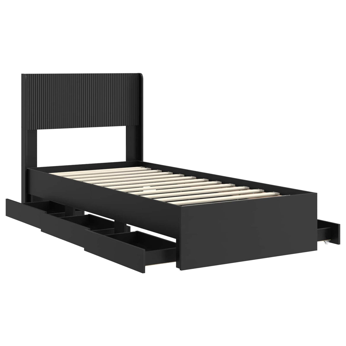 Sengestel med opbevaring og hovedgærde Sort 90 x 190 cm