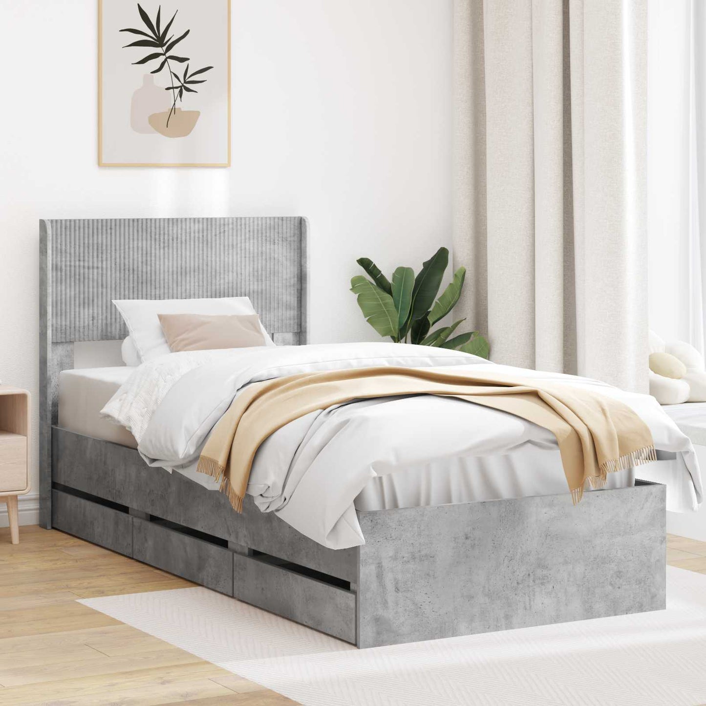 Sengestel med opbevaring og hovedgærde Betongrå 90 x 190 cm