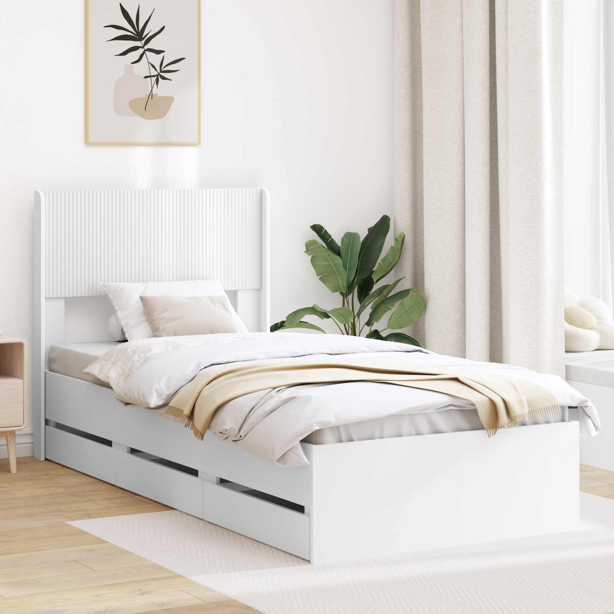 Sengestel med opbevaring og hovedgærde Hvid 75 x 190 cm