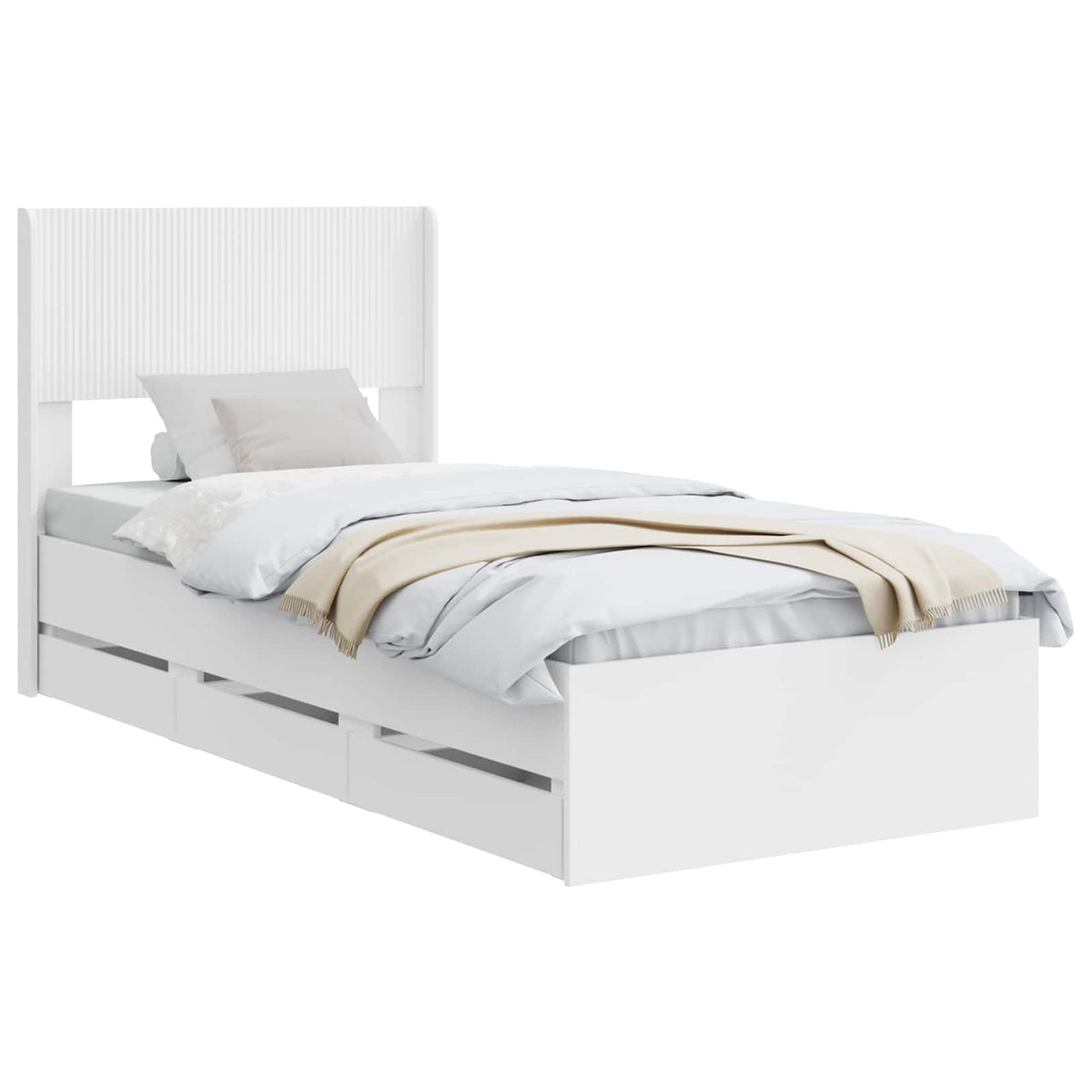 Sengestel med opbevaring og hovedgærde Hvid 75 x 190 cm