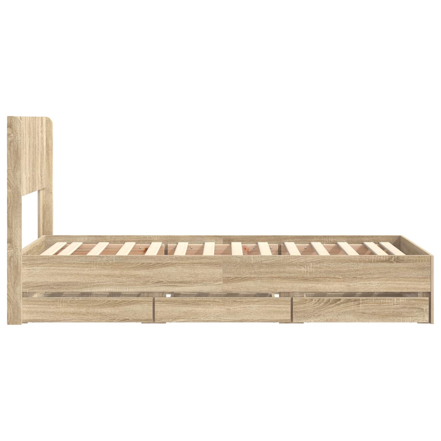Sengestel med opbevaring og hovedgærde Sonoma-eg 75 x 190 cm