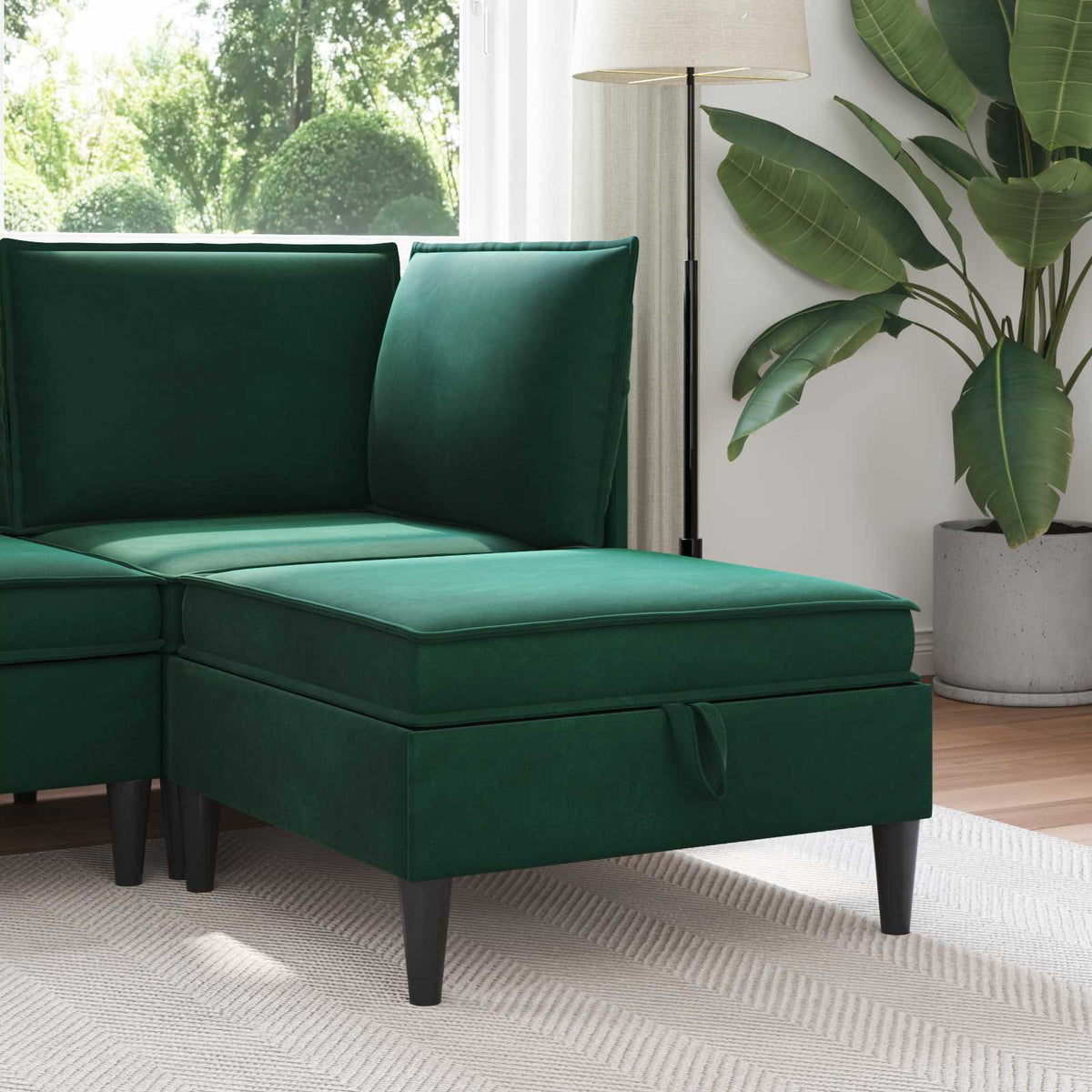 Sofa Puff med Opbevaring Mørkegrøn 70 x 70 x 40 cm Fløjl