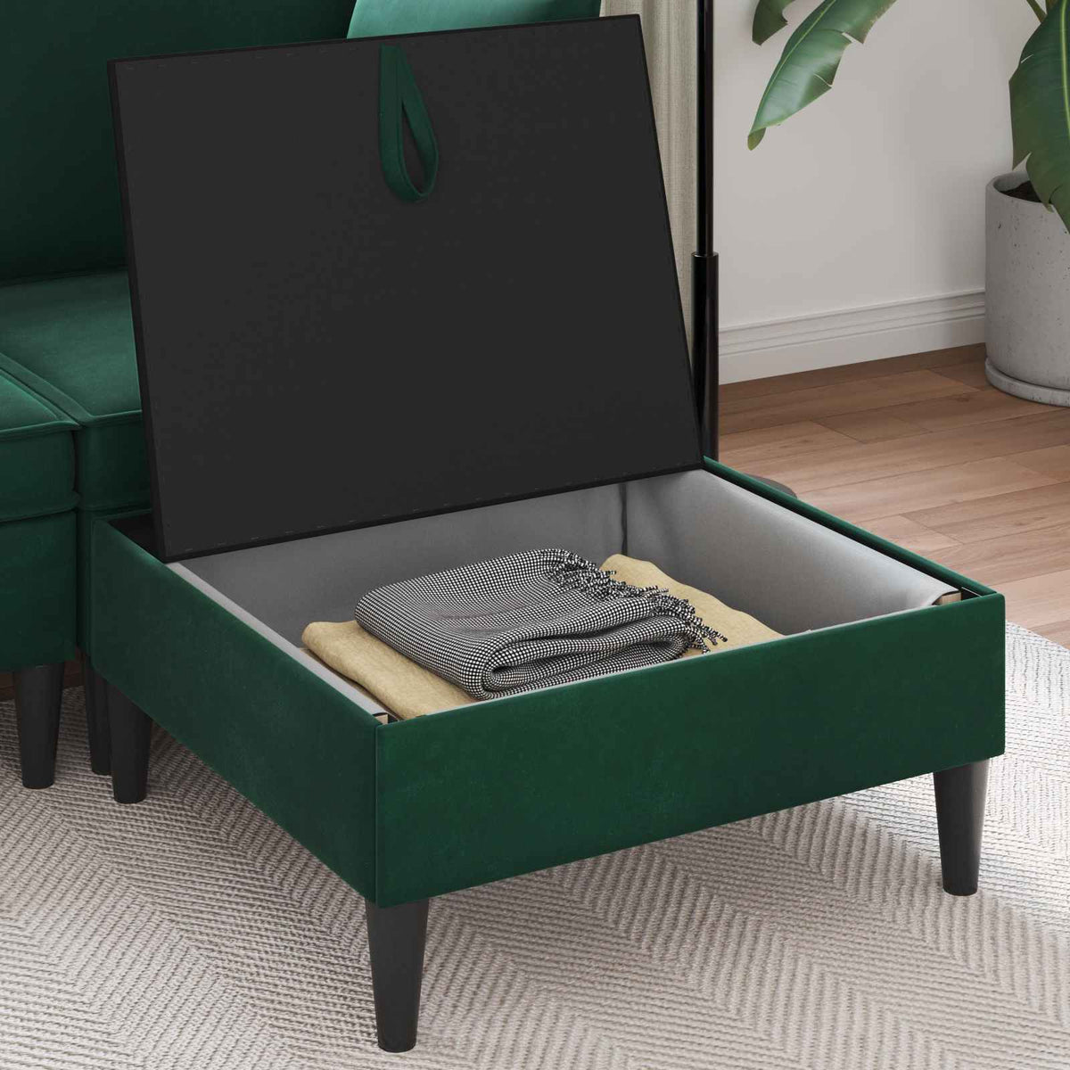 Sofa Puff med Opbevaring Mørkegrøn 70 x 70 x 40 cm Fløjl