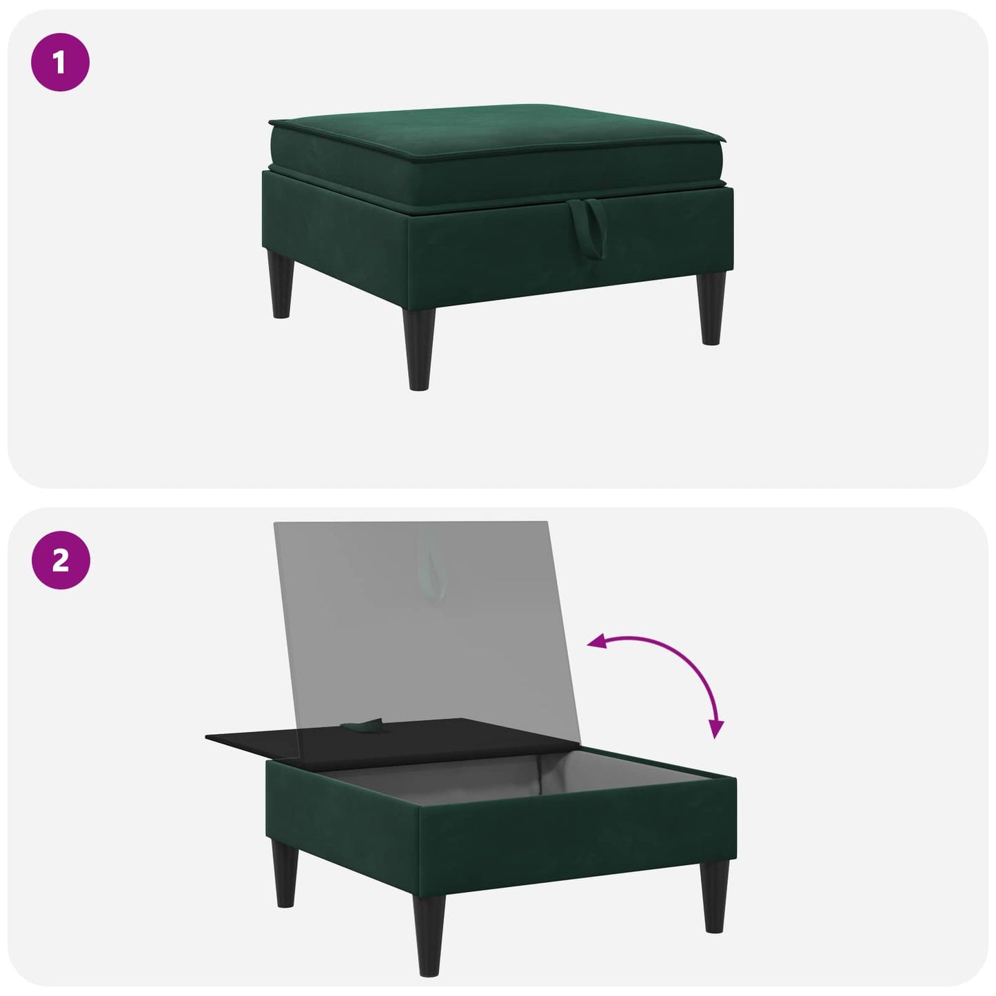 Sofa Puff med Opbevaring Mørkegrøn 70 x 70 x 40 cm Fløjl