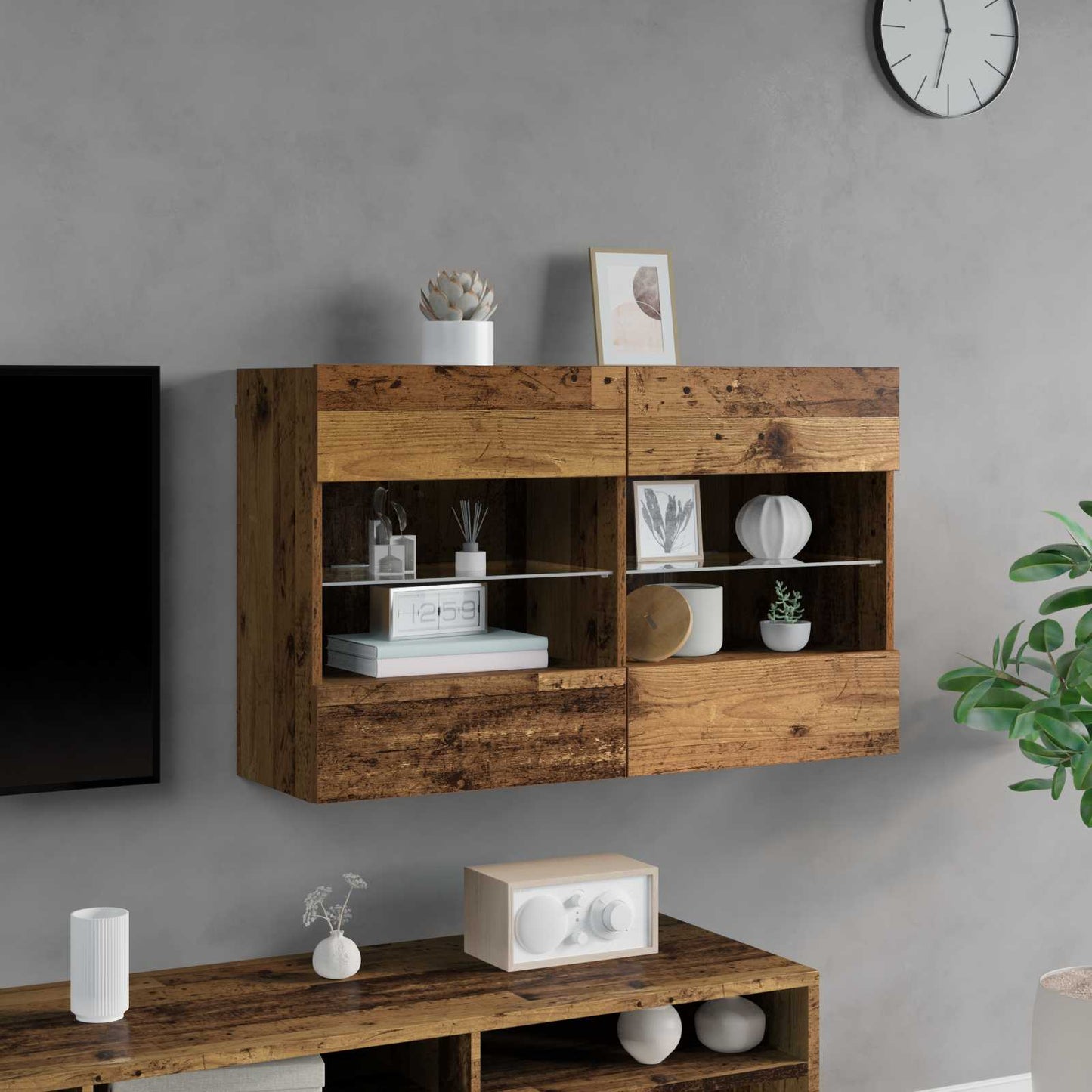 TV vægskab 98,5 x 30 x 60,5 cm Gammelt træ Konstrueret træ