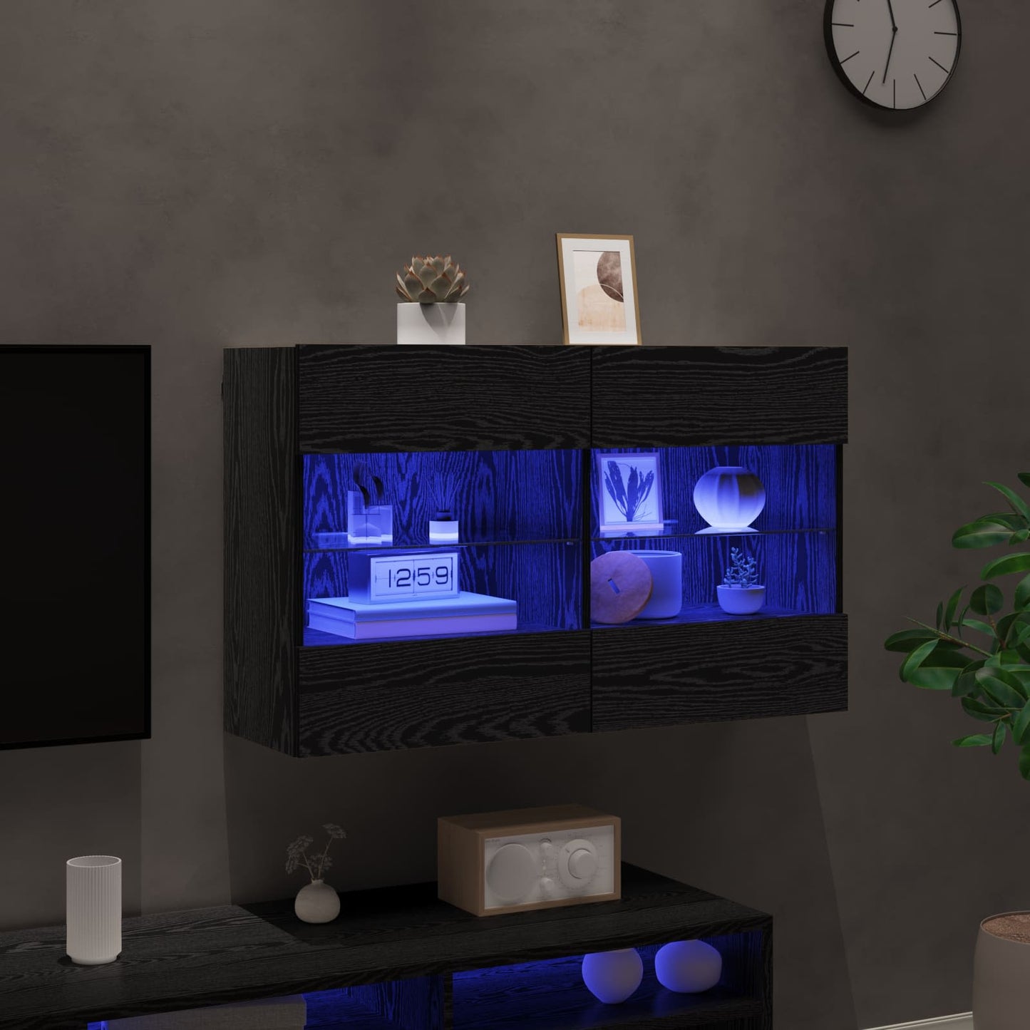 TV vægskab 98,5 x 30 x 60,5 cm Sort eg Konstrueret træ