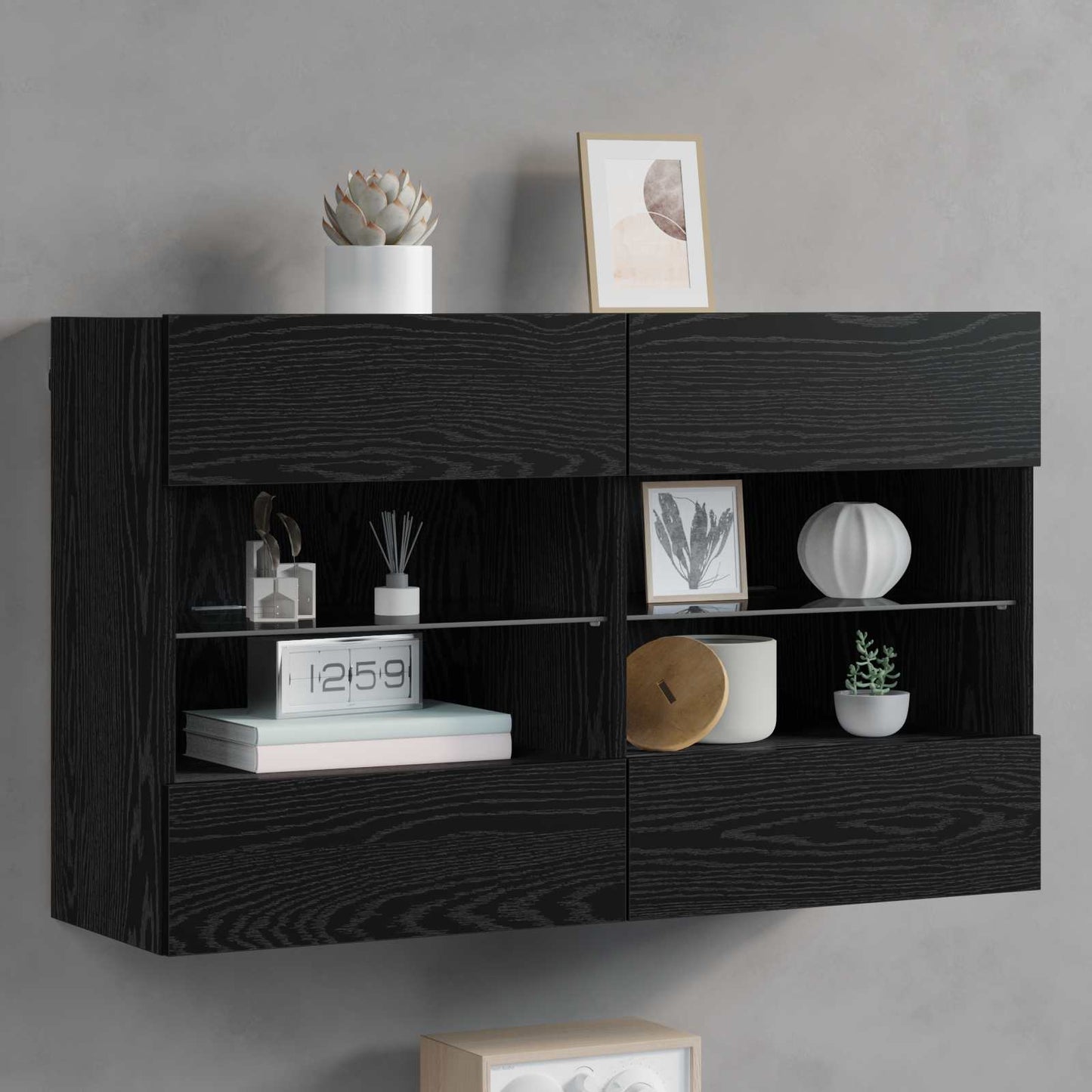 TV vægskab 98,5 x 30 x 60,5 cm Sort eg Konstrueret træ