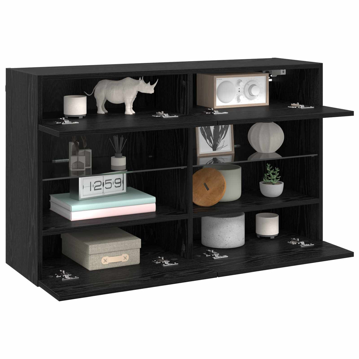 TV vægskab 98,5 x 30 x 60,5 cm Sort eg Konstrueret træ