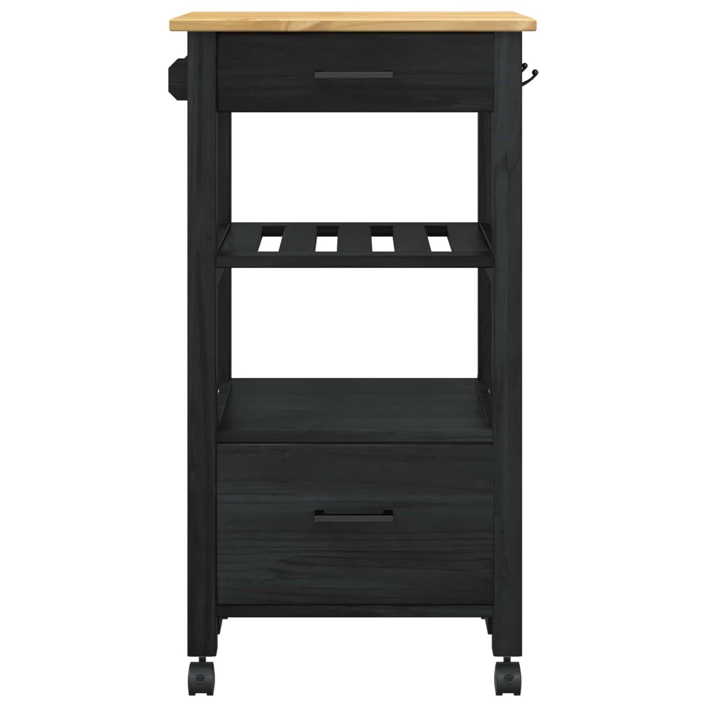 Køkkenvogn MONZA Sort 48 x 40 x 88,5 cm Massivt fyrretræ