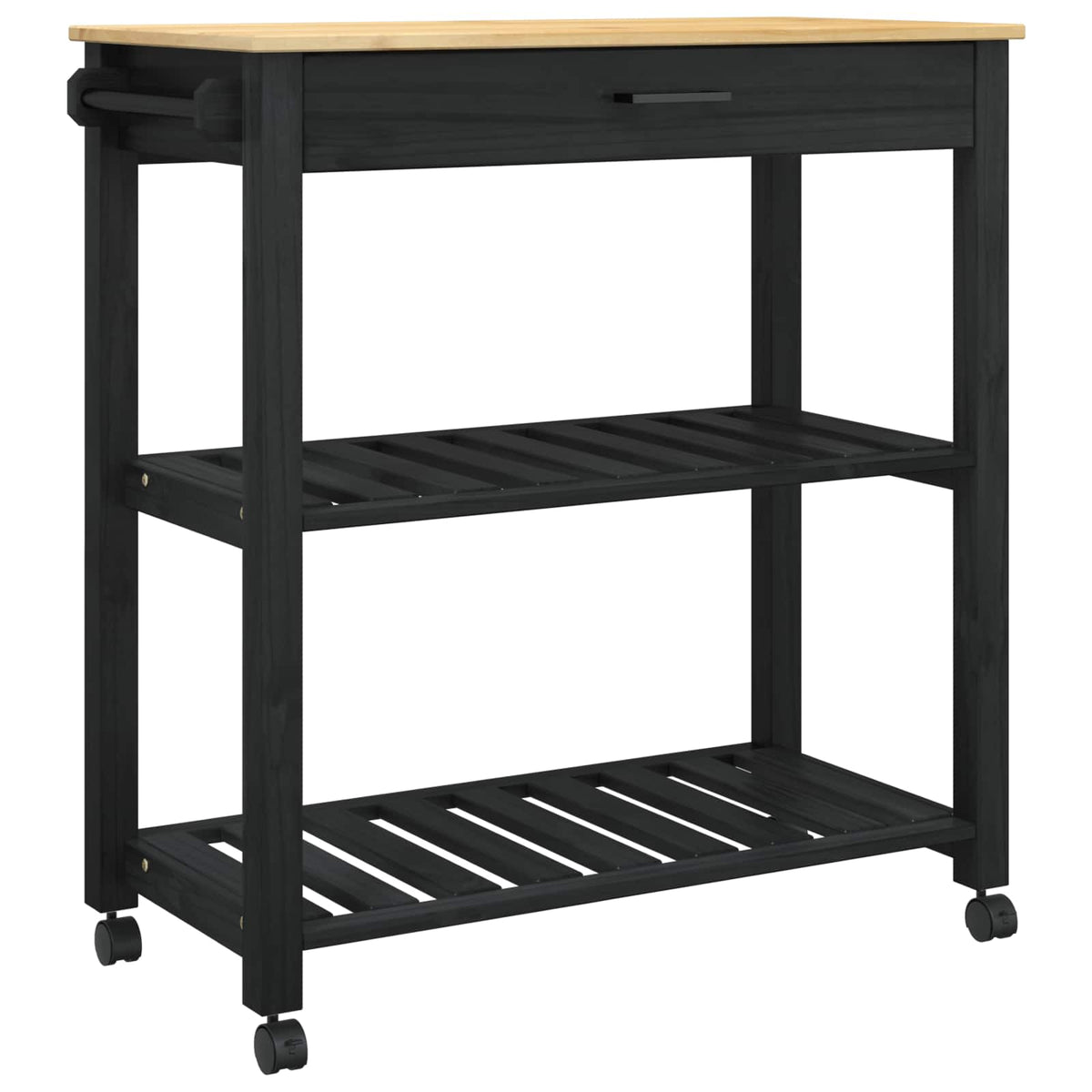 Køkkenvogn MONZA Sort 84 x 40 x 88,5 cm Massivt fyrretræ