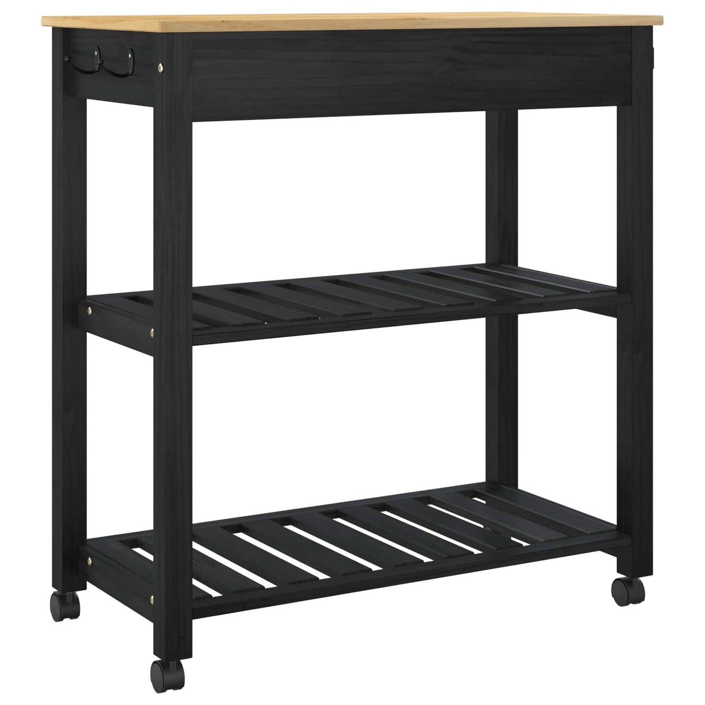 Køkkenvogn MONZA Sort 84 x 40 x 88,5 cm Massivt fyrretræ