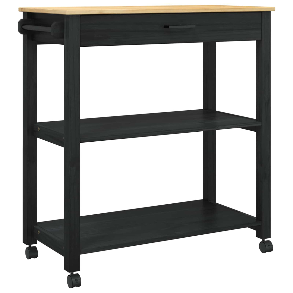 Køkkenvogn MONZA Sort 84 x 40 x 88,5 cm Massivt fyrretræ