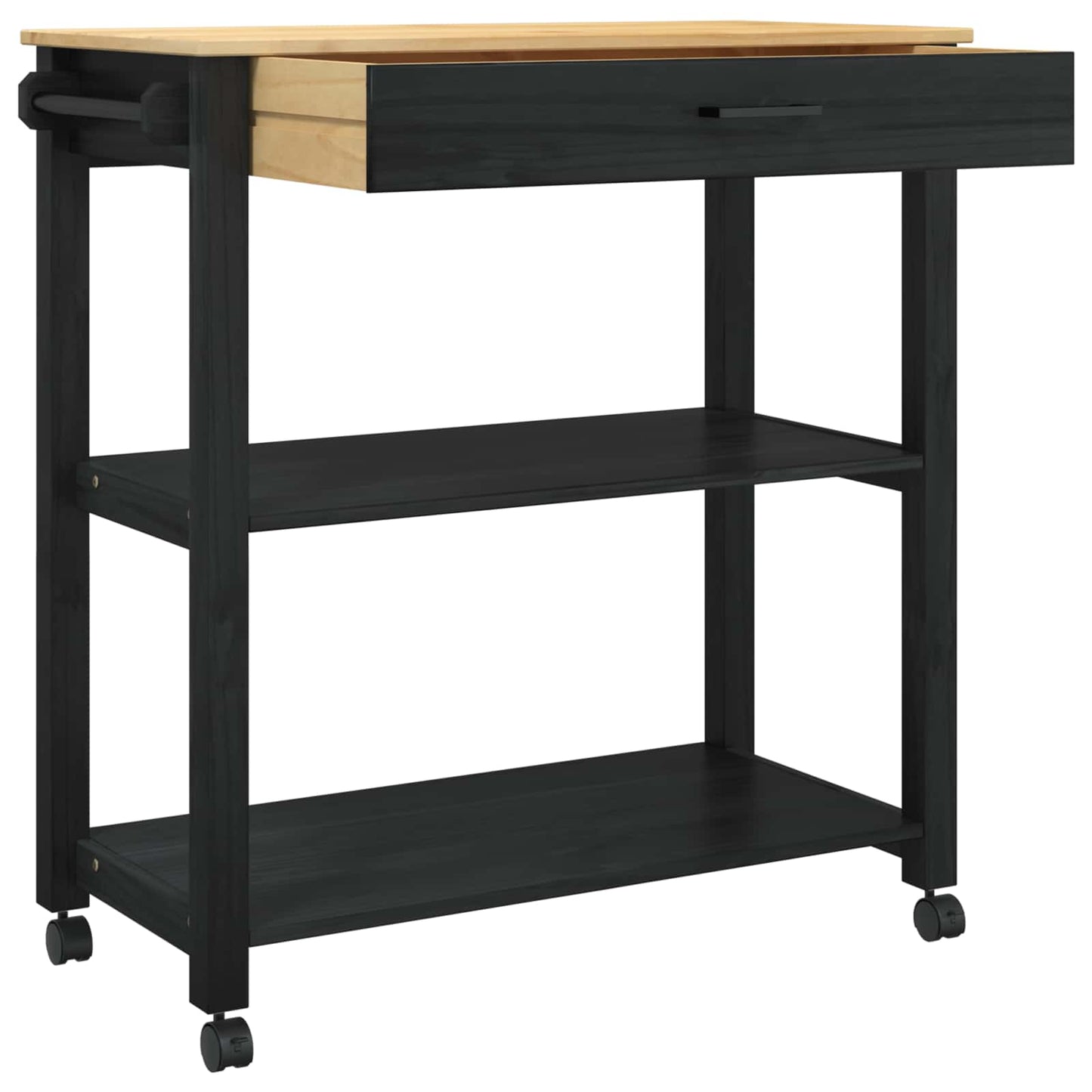 Køkkenvogn MONZA Sort 84 x 40 x 88,5 cm Massivt fyrretræ