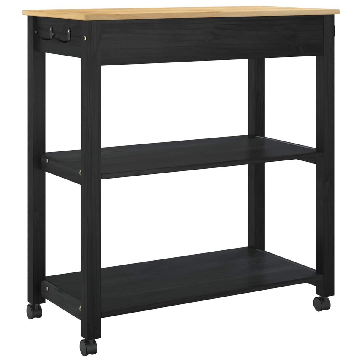 Køkkenvogn MONZA Sort 84 x 40 x 88,5 cm Massivt fyrretræ