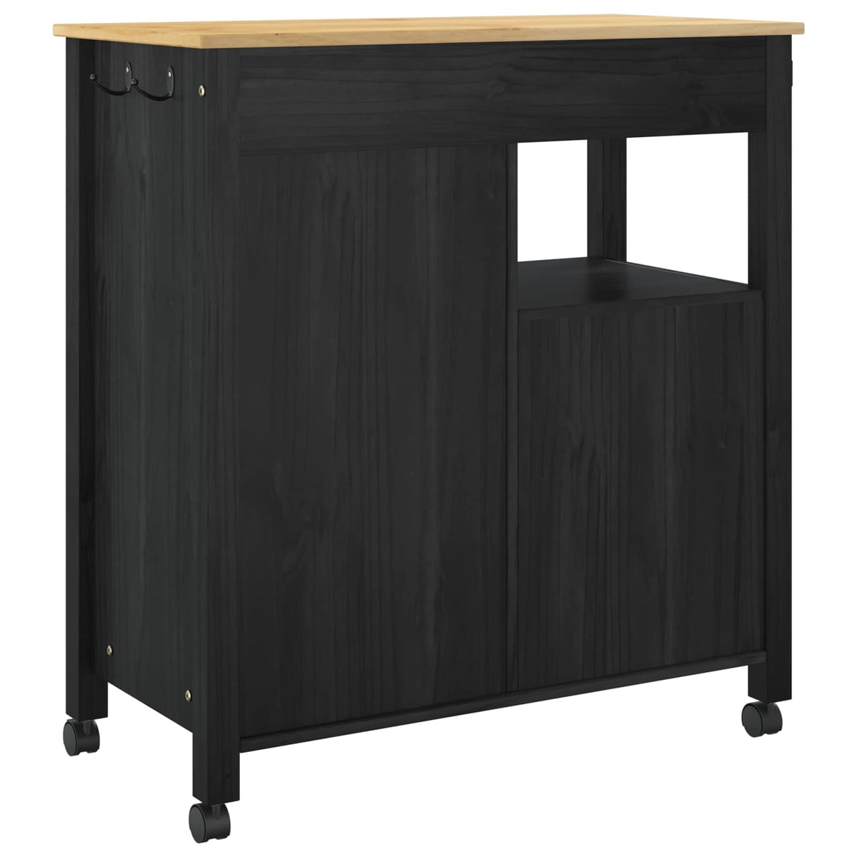 Køkkenvogn MONZA Sort 84 x 40 x 88,5 cm Massivt fyrretræ