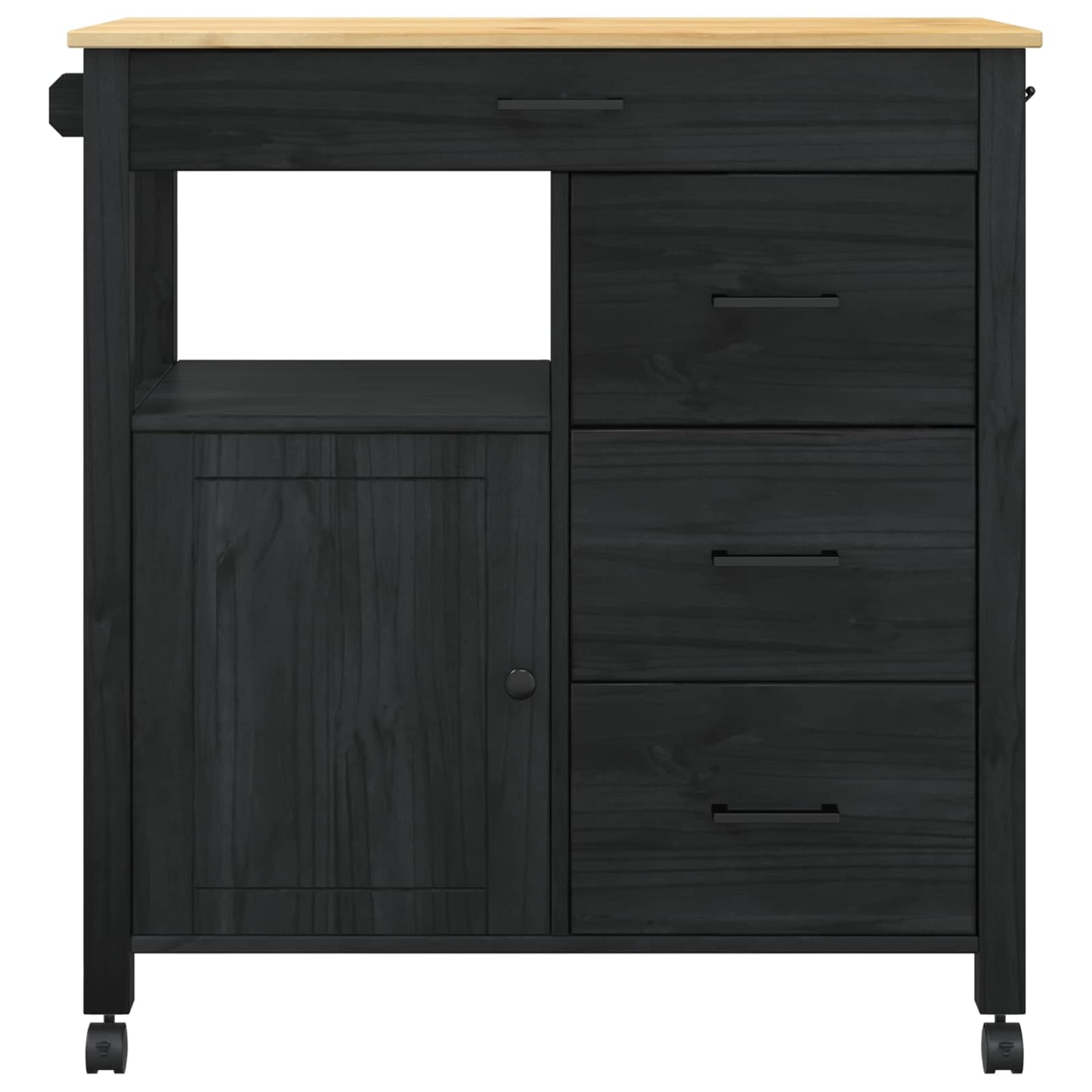 Køkkenvogn MONZA Sort 84 x 40 x 88,5 cm Massivt fyrretræ
