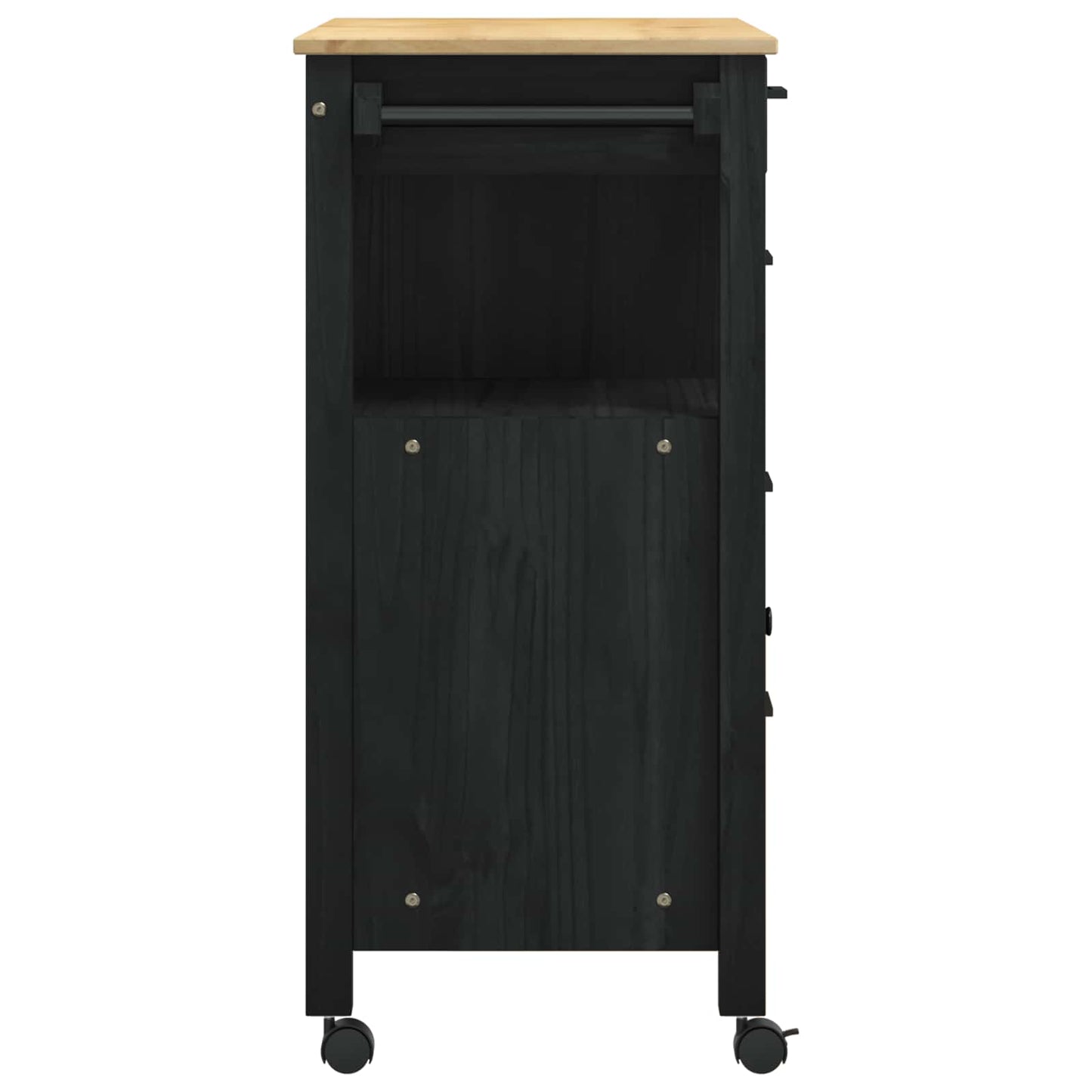 Køkkenvogn MONZA Sort 84 x 40 x 88,5 cm Massivt fyrretræ