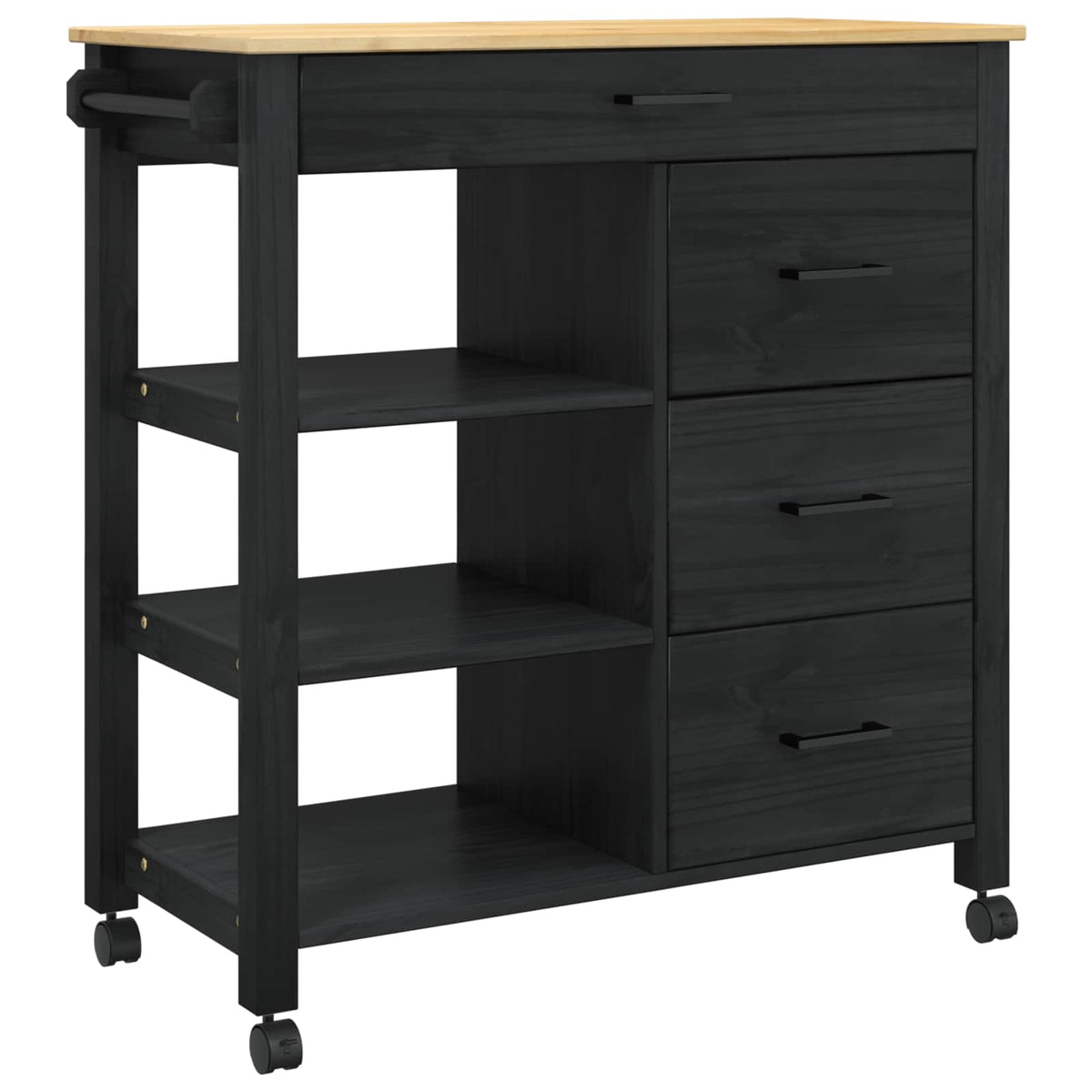 Køkkenvogn MONZA Sort 84 x 40 x 88,5 cm Massivt fyrretræ
